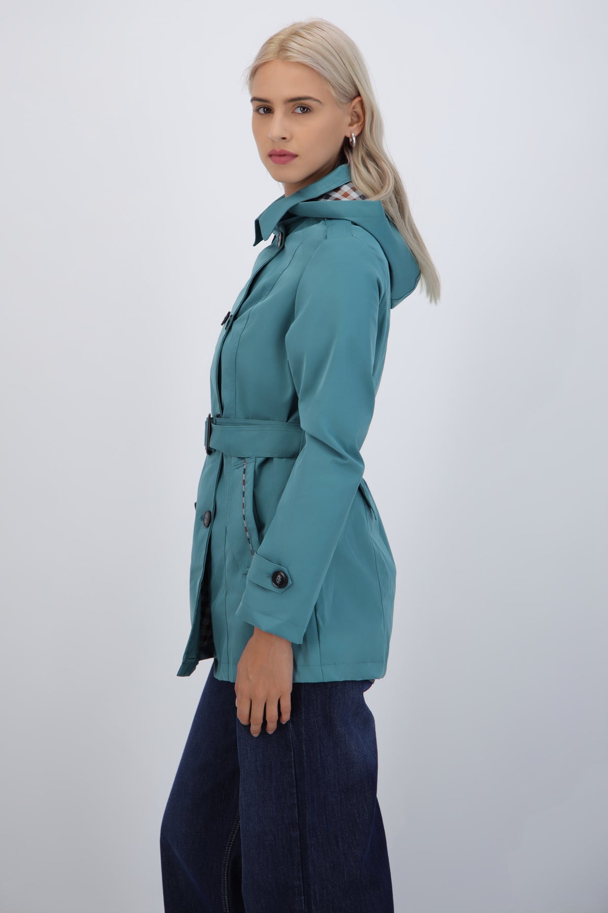 Plaid Buttoned Trench Coat
