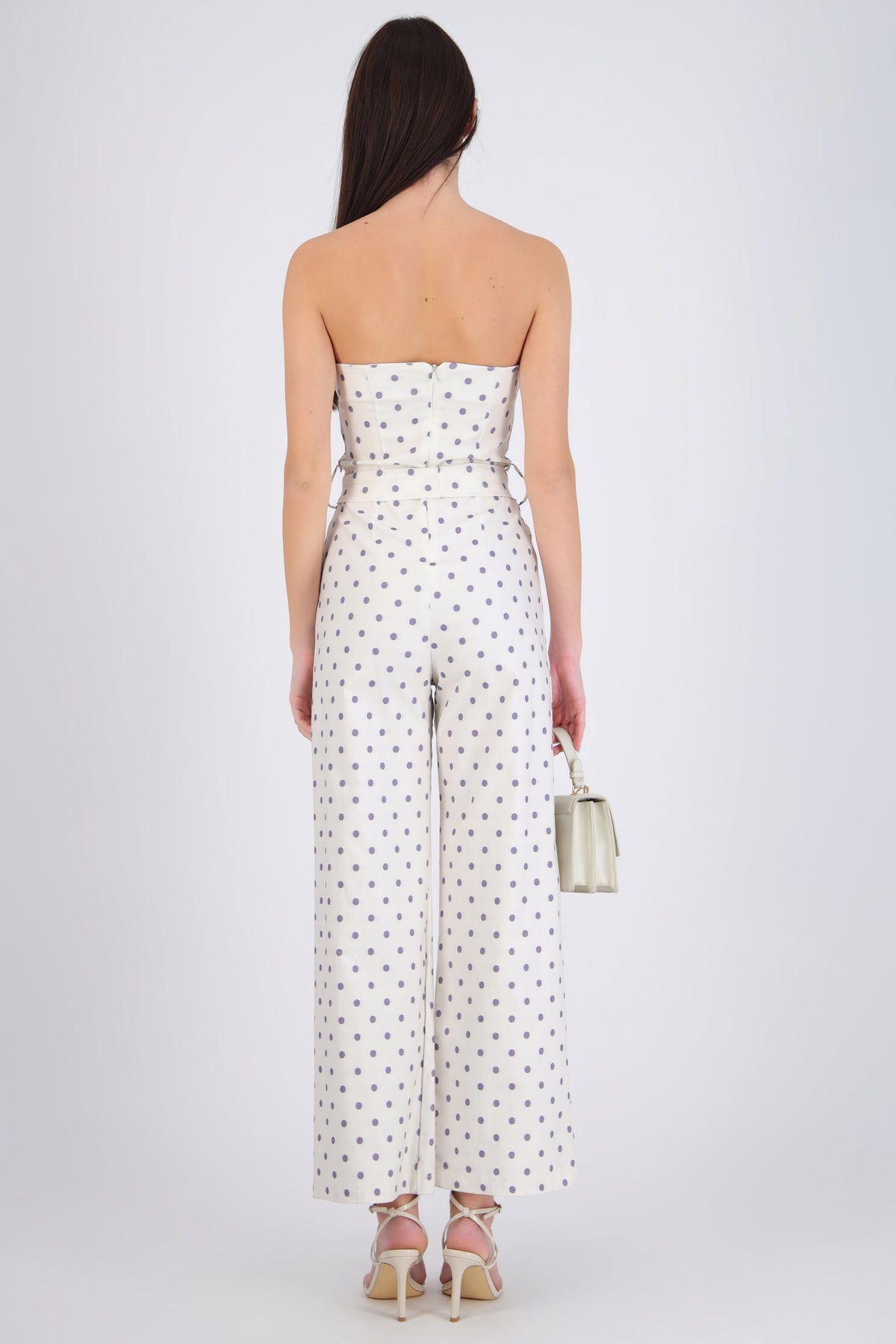 Strapless Polka Dot Jumpsuit with Belt