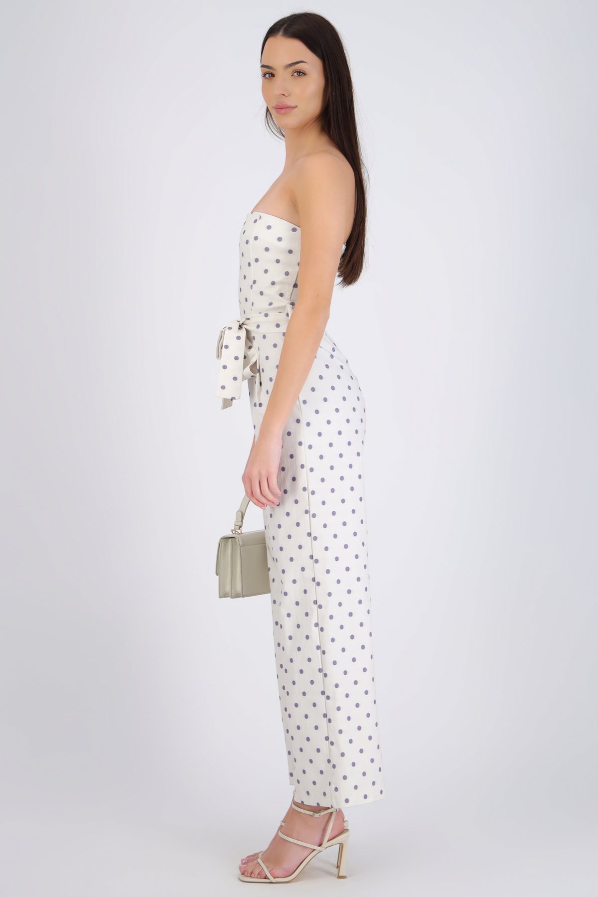 Strapless Polka Dot Jumpsuit with Belt
