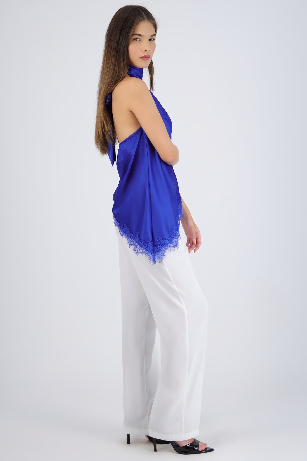 Satin Halter Top with Lace Detail