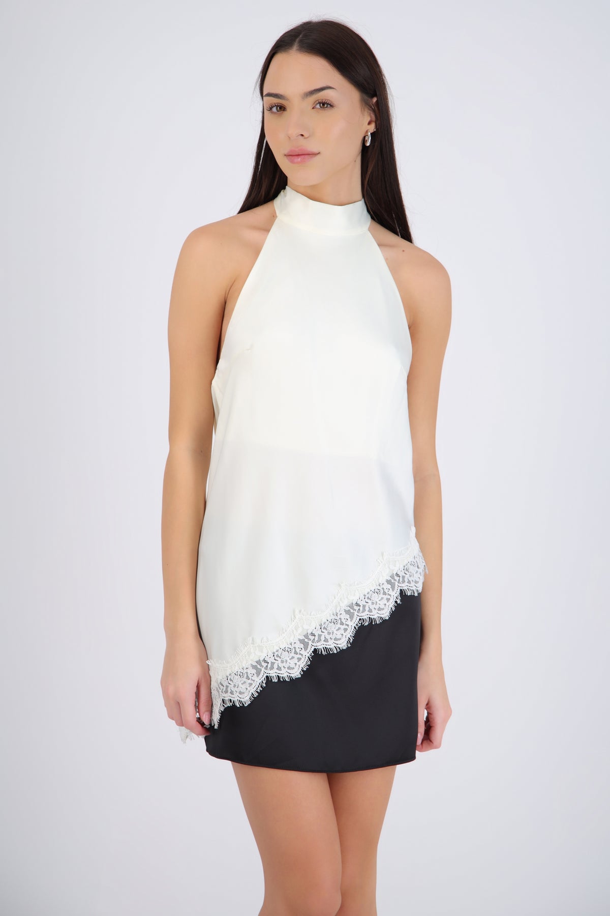 Satin Halter Top with Lace Detail