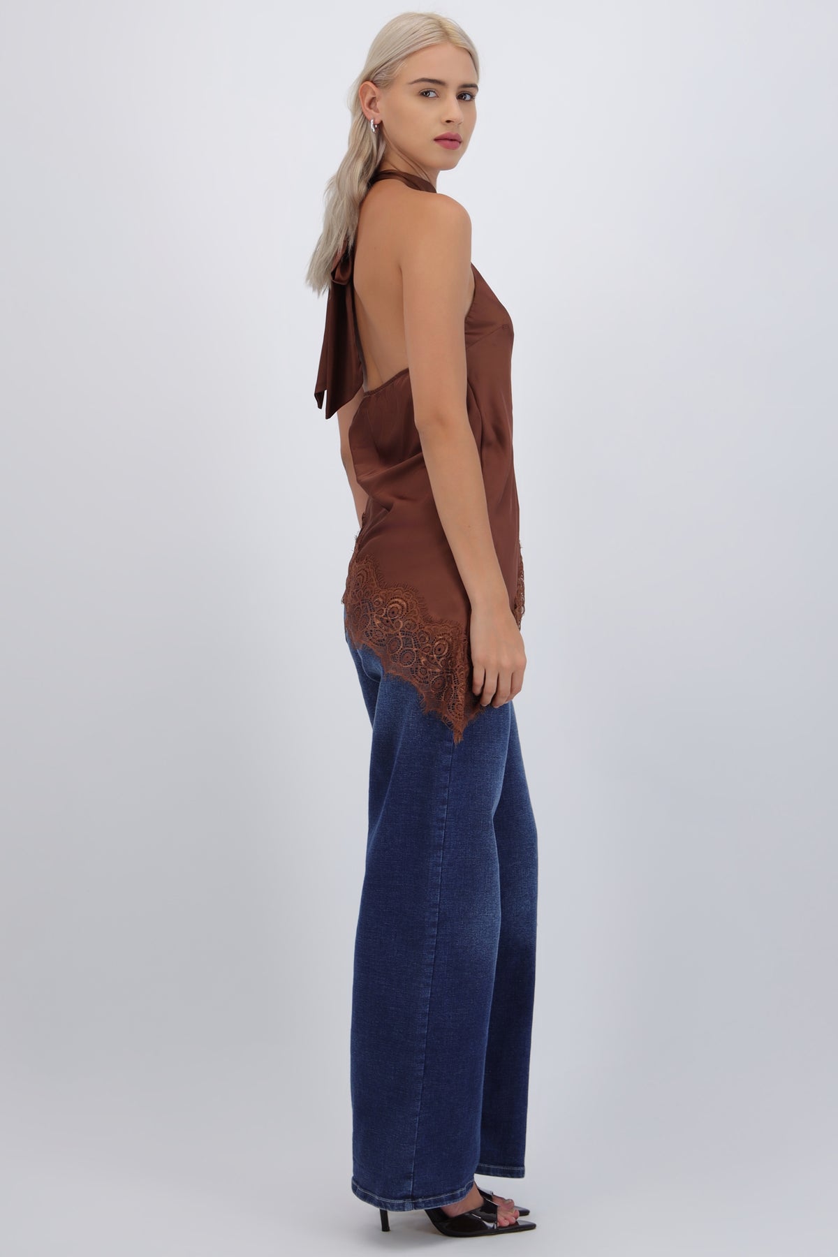 Satin Halter Top with Lace Detail