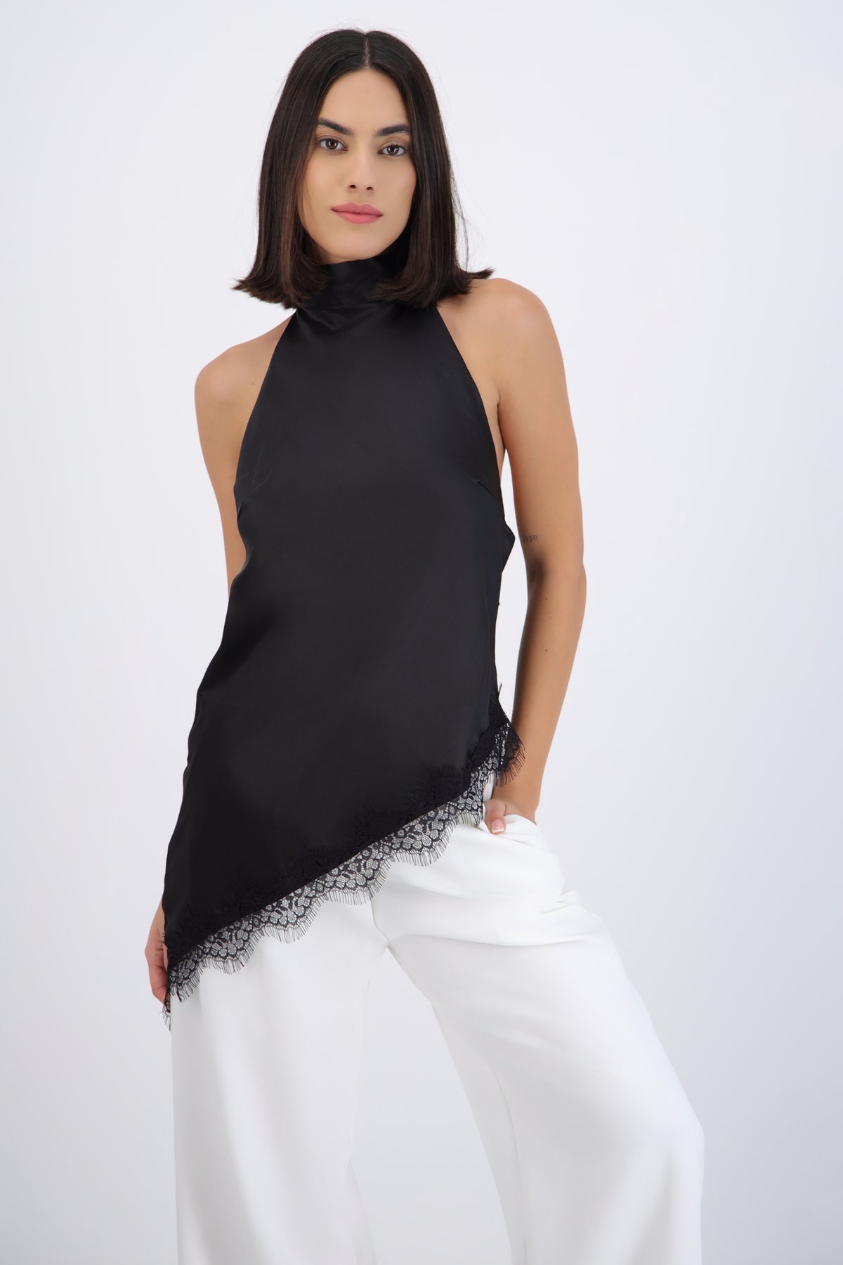Satin Halter Top with Lace Detail