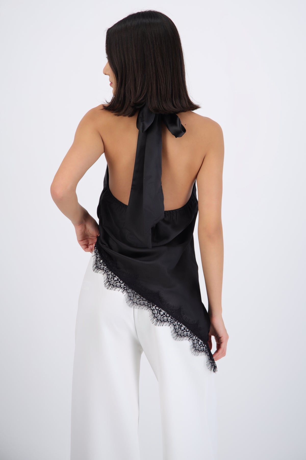 Satin Halter Top with Lace Detail