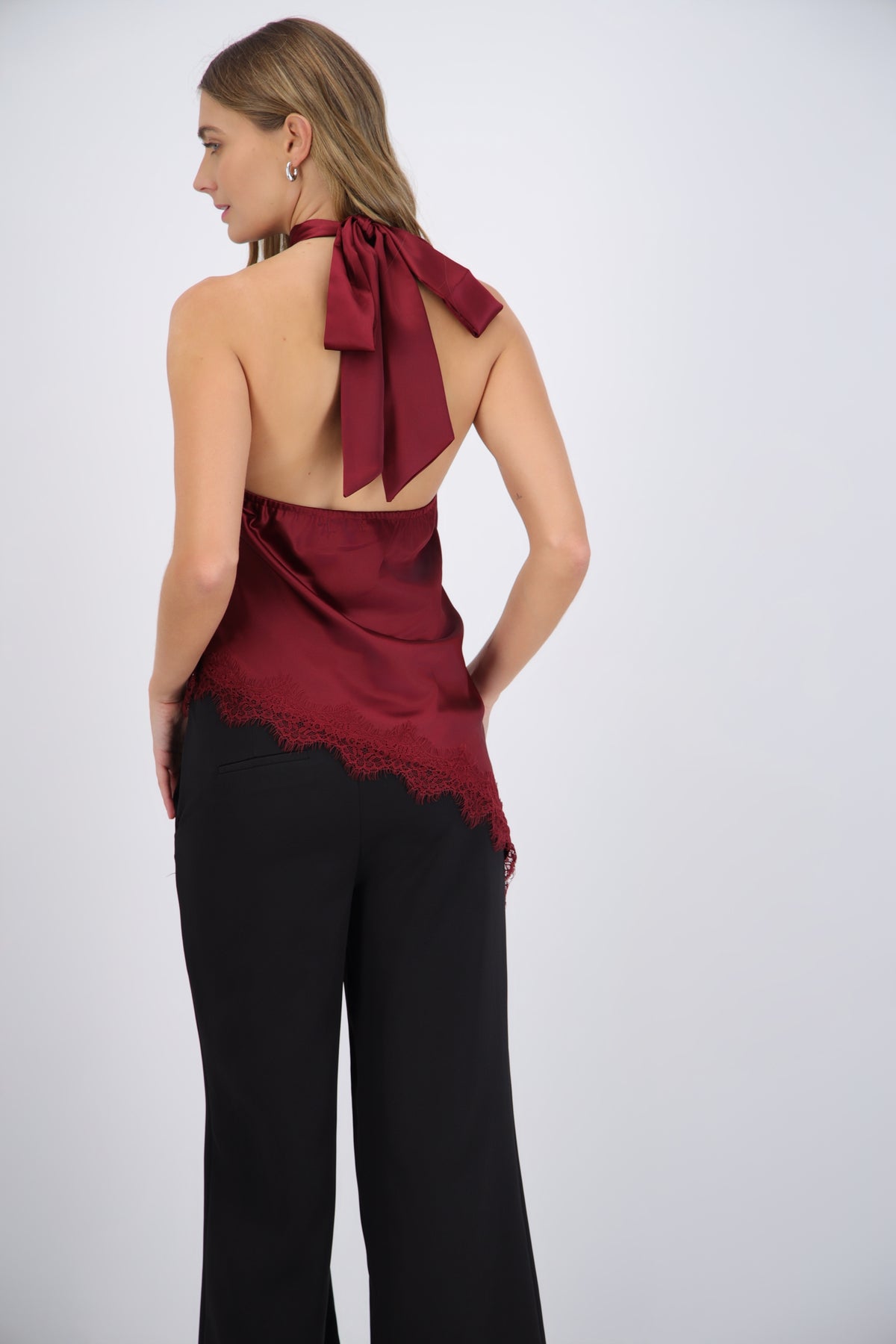 Satin Halter Top with Lace Detail