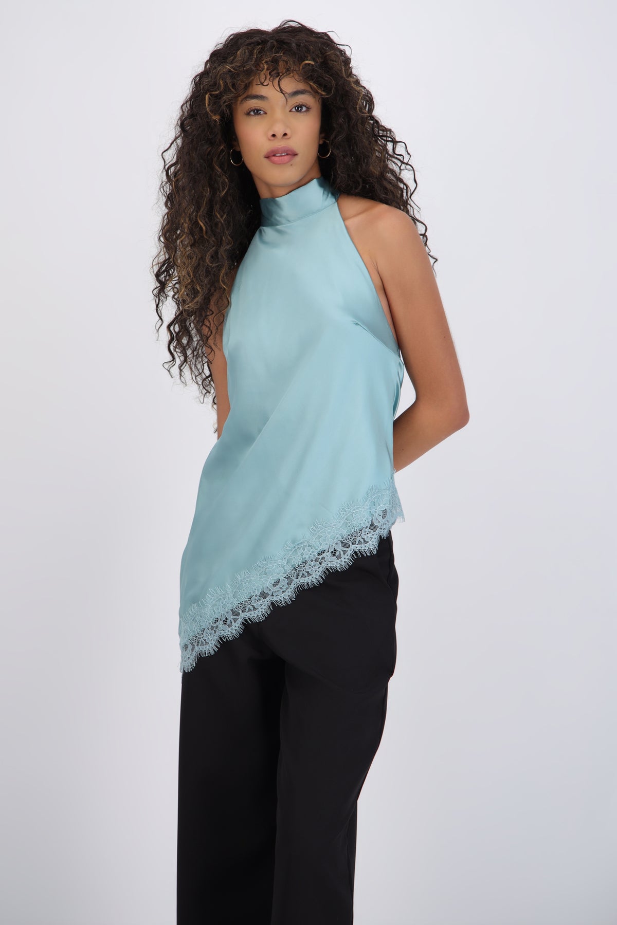 Satin Halter Top with Lace Detail