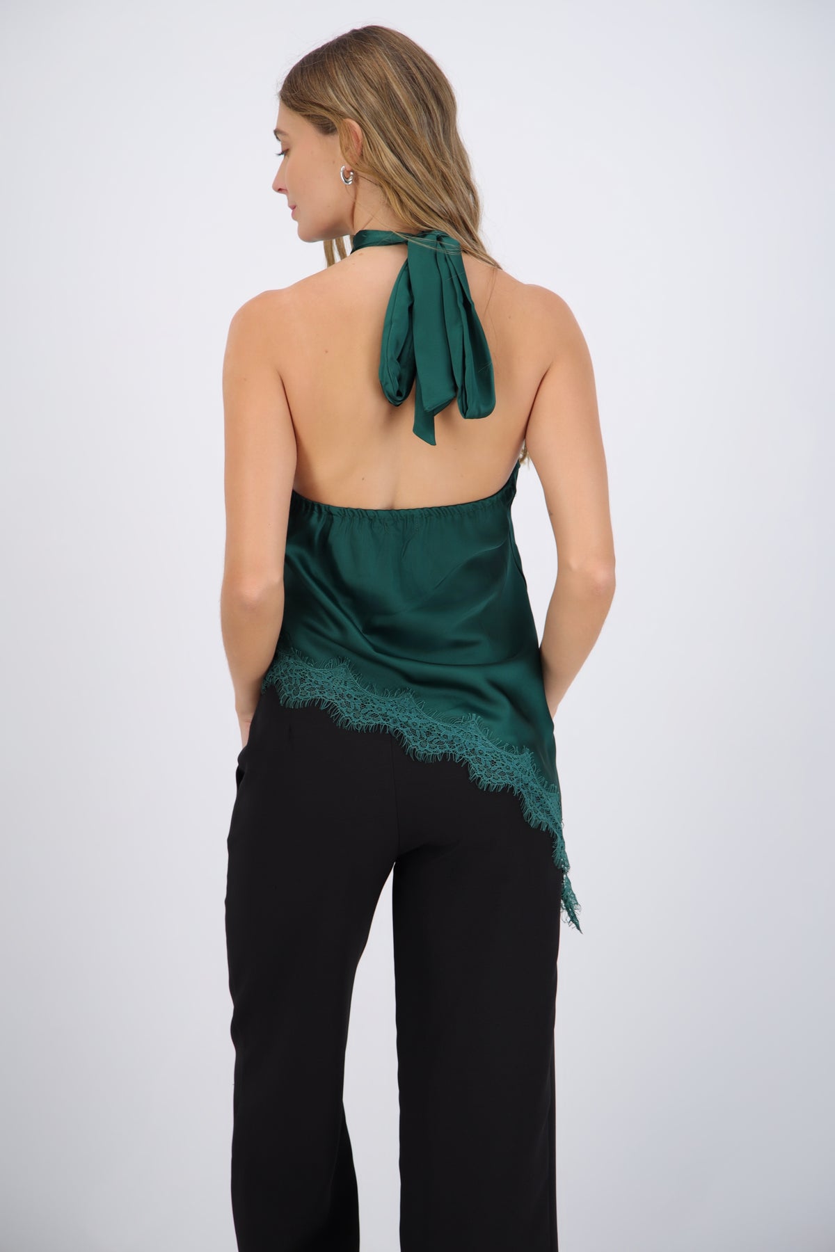 Satin Halter Top with Lace Detail