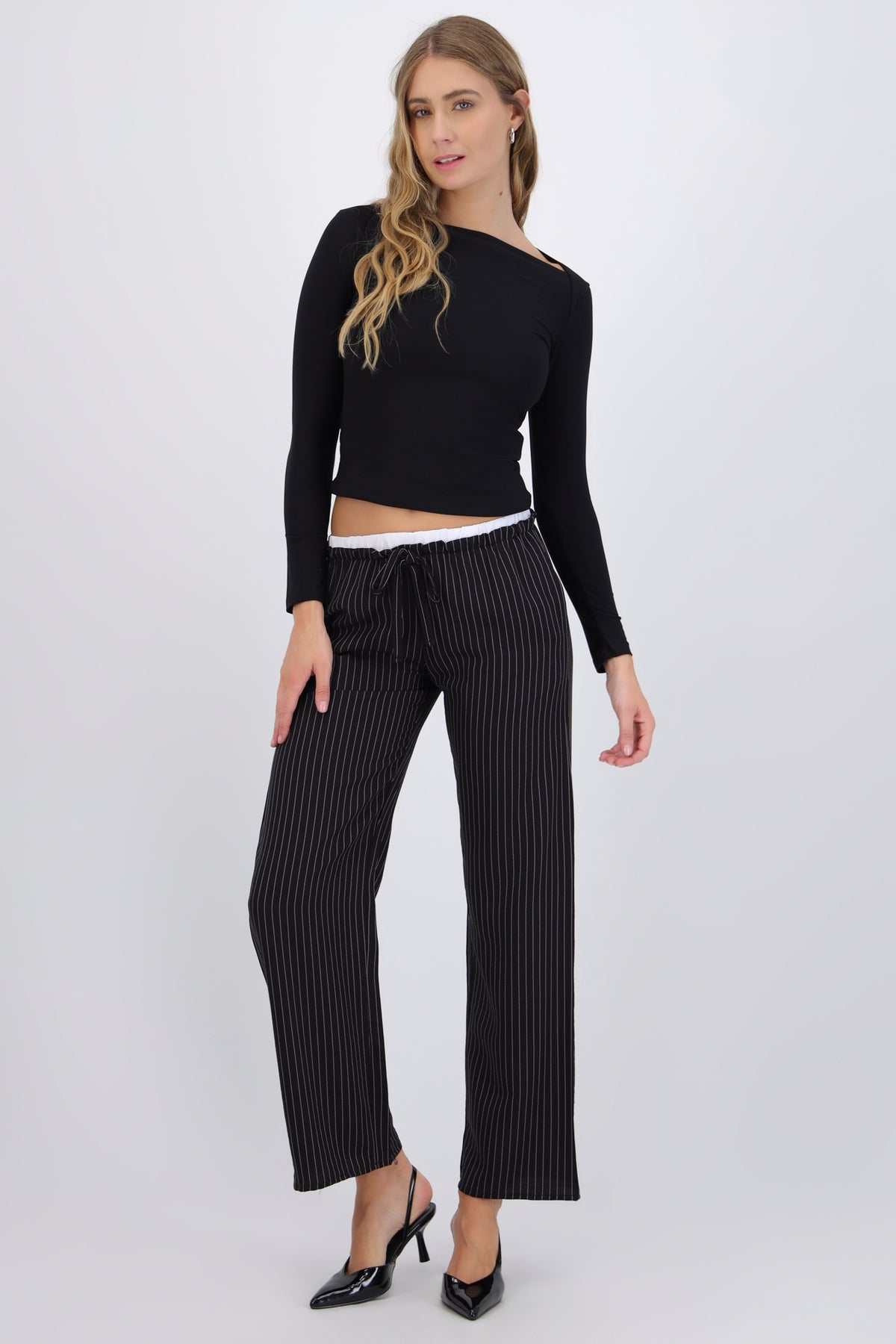 Double Waist Striped Pants