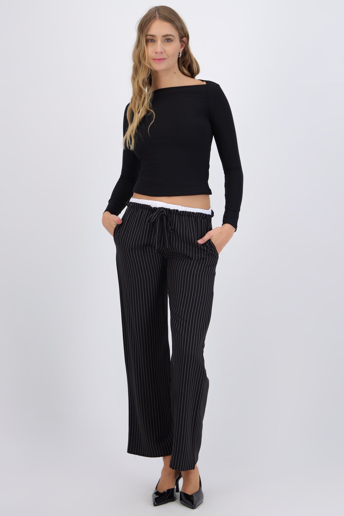 Double Waist Striped Pants