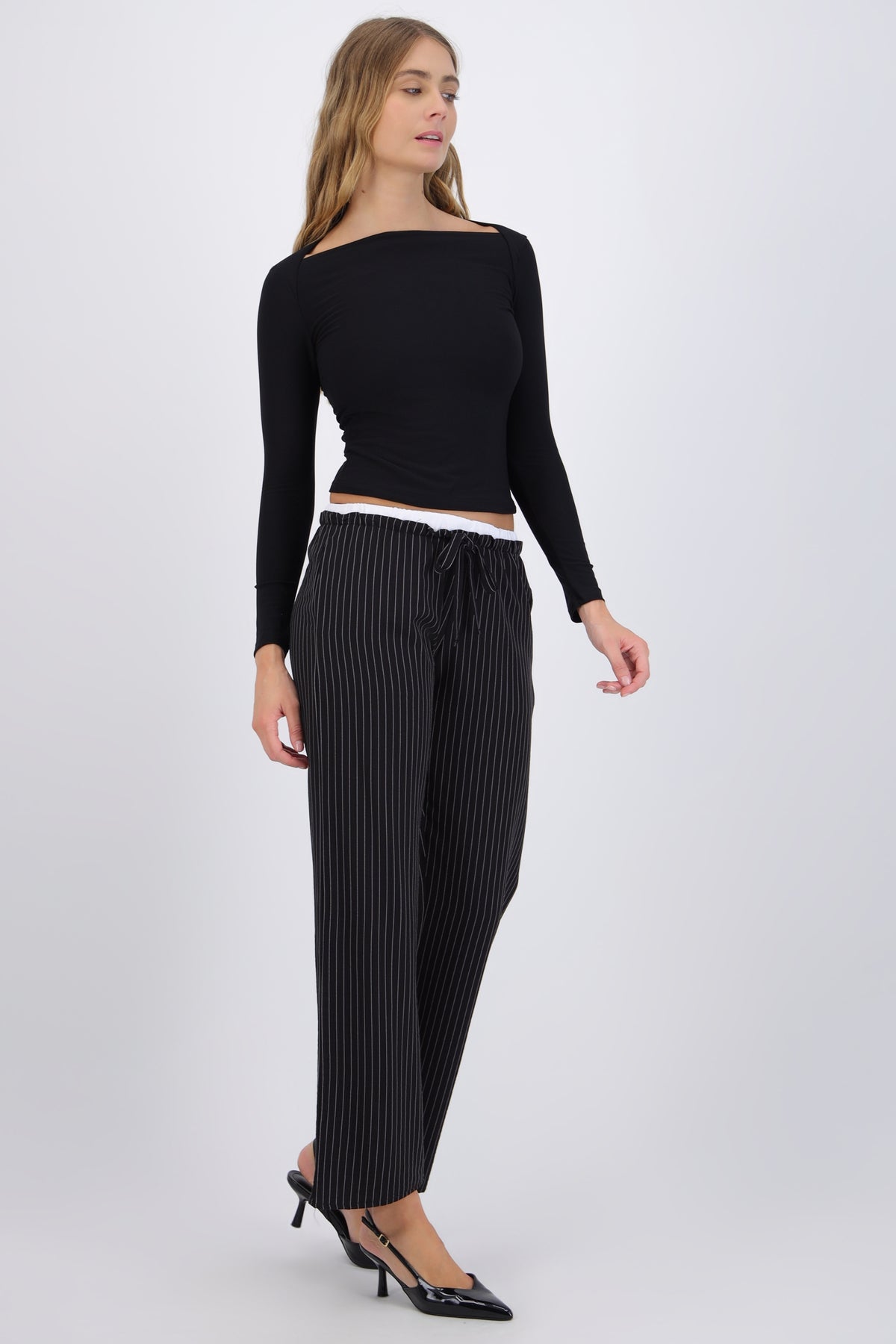 Double Waist Striped Pants