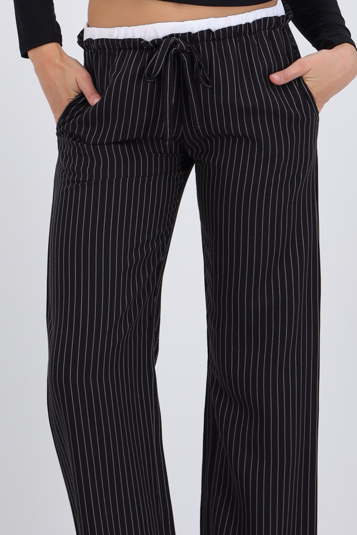 Double Waist Striped Pants