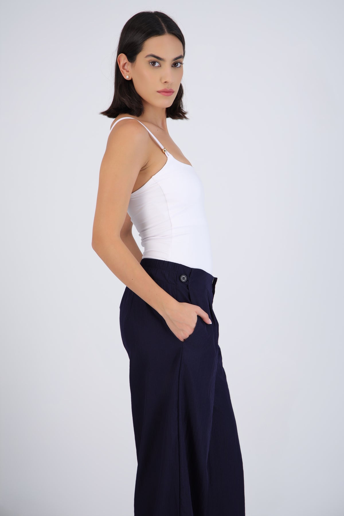 Round Neck Bodysuit with Snap Detail