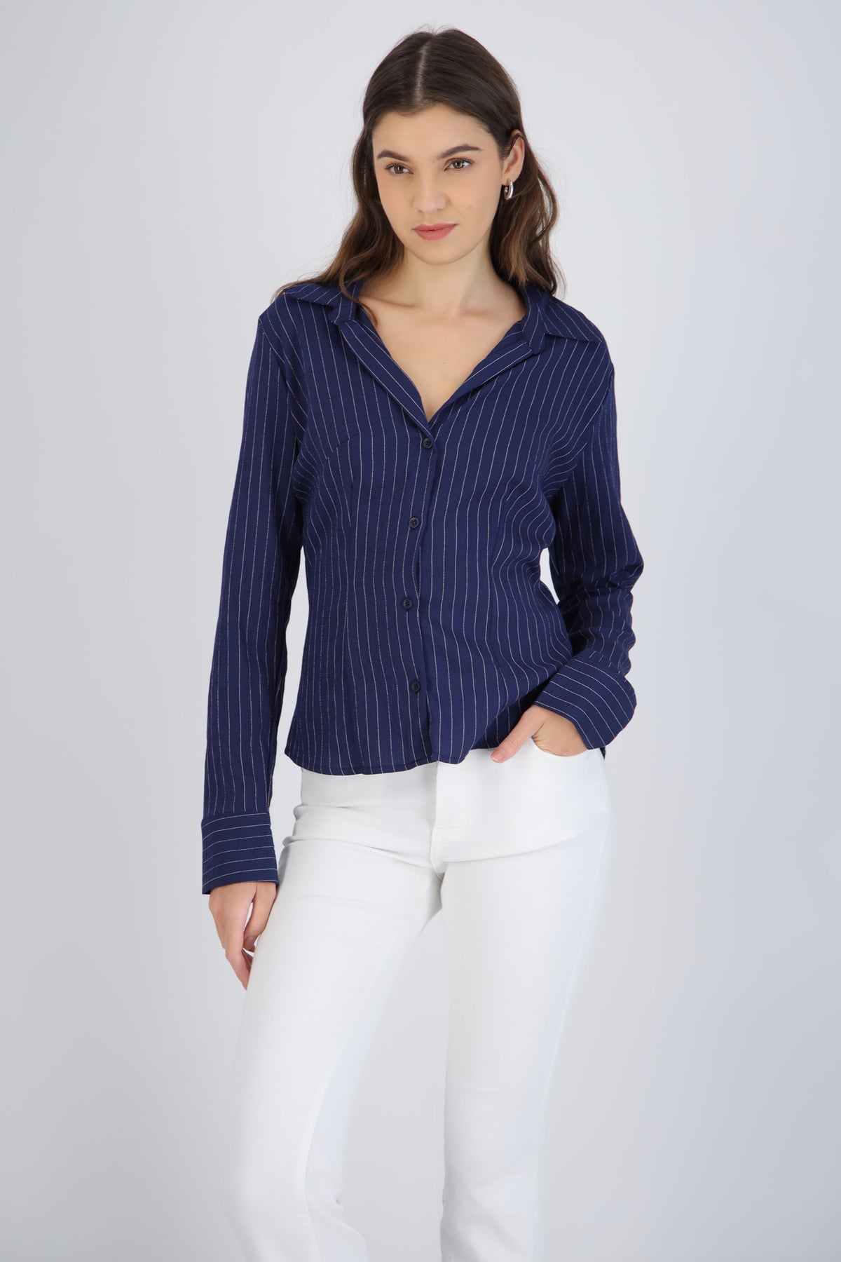 Striped Shirt with Pleat Details