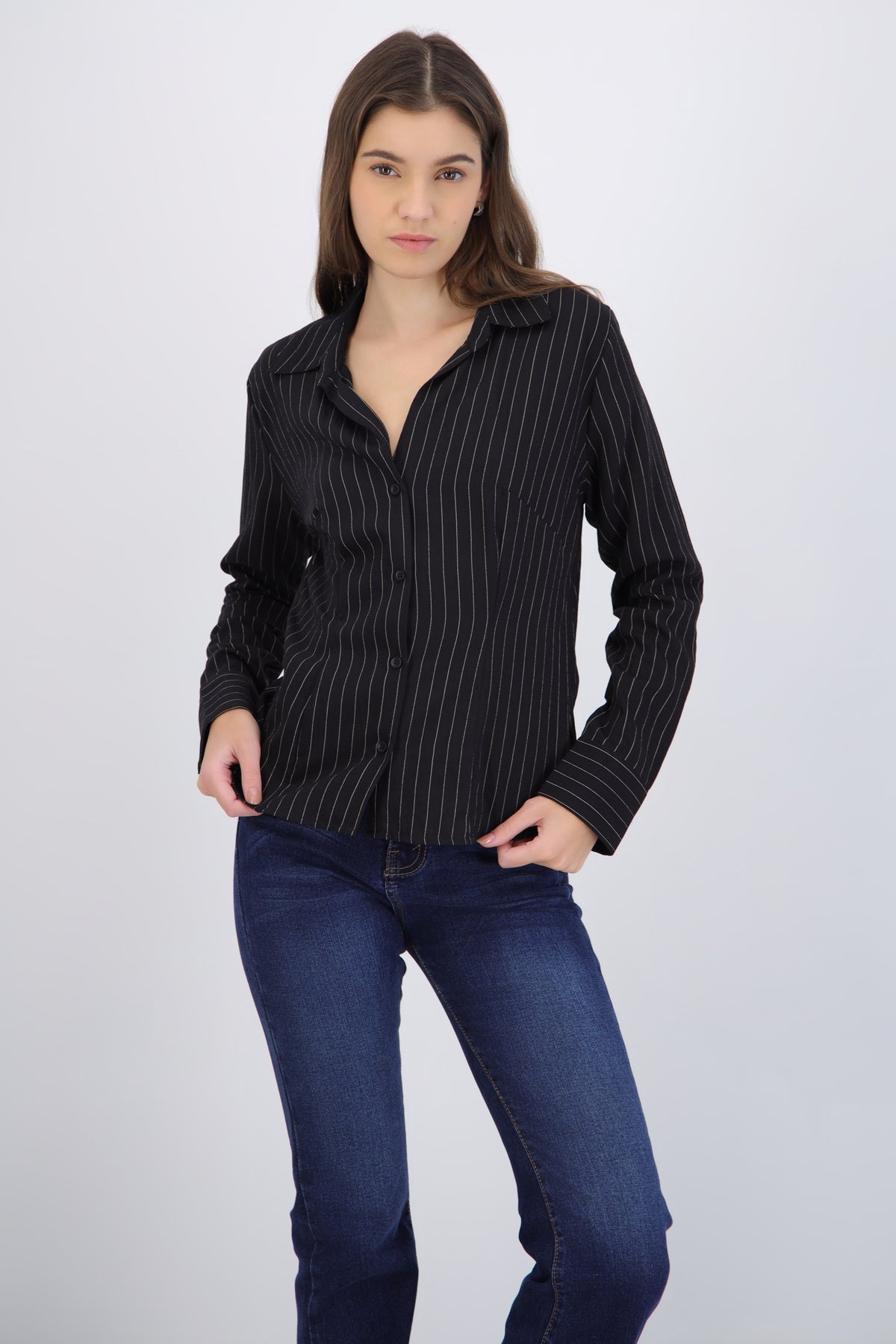 Striped Shirt with Pleat Details