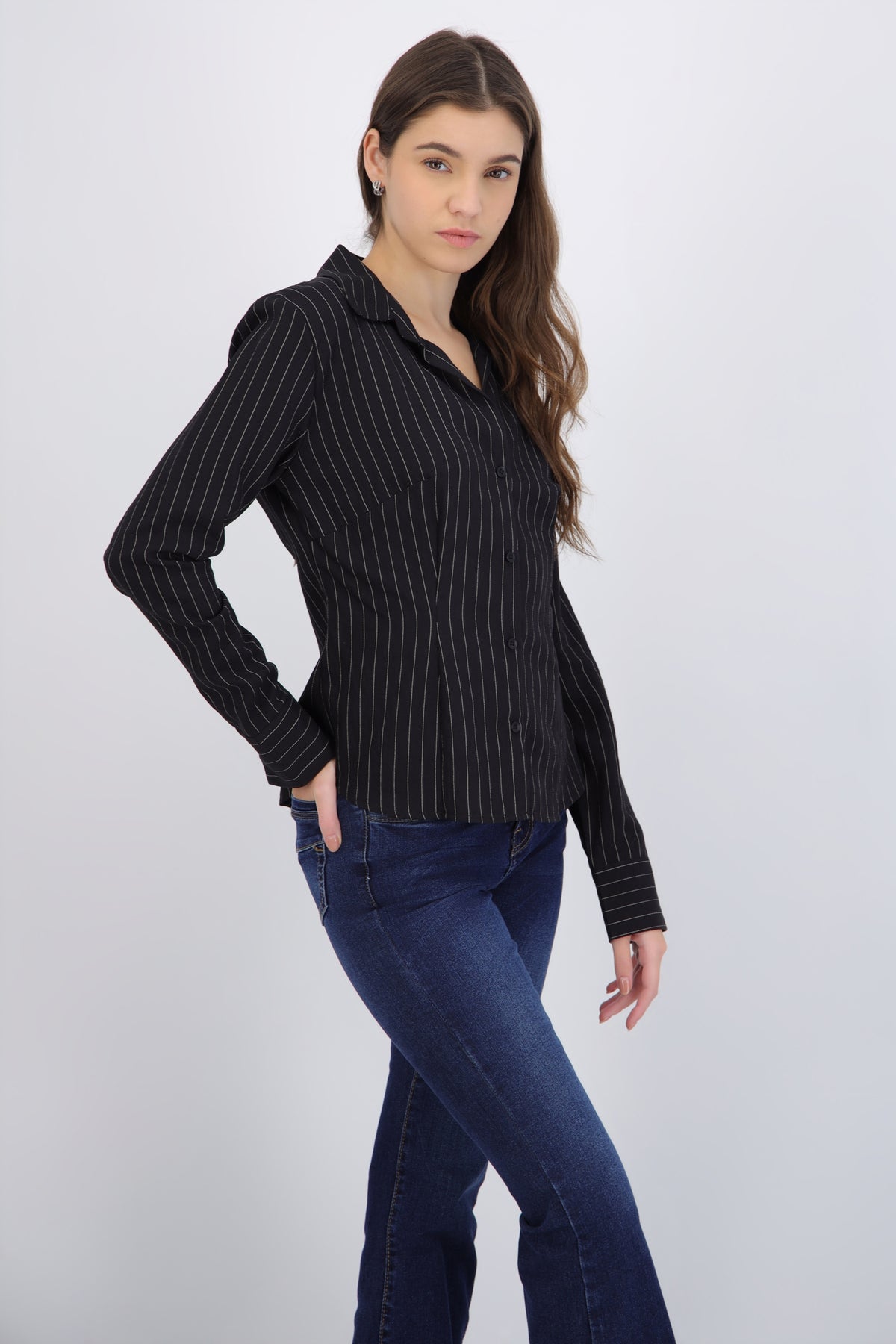 Striped Shirt with Pleat Details