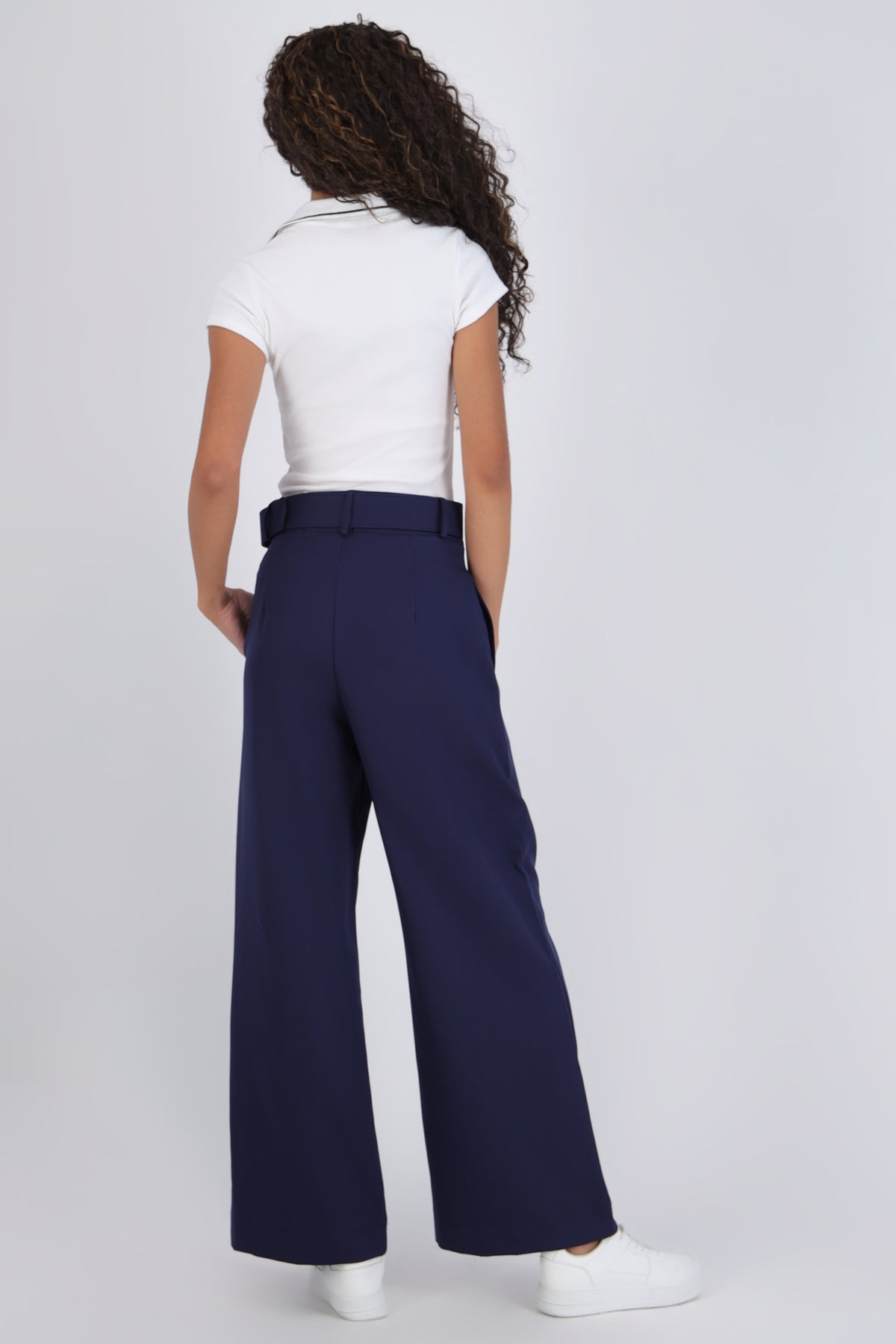 Wide Leg Pants with Belt Detail