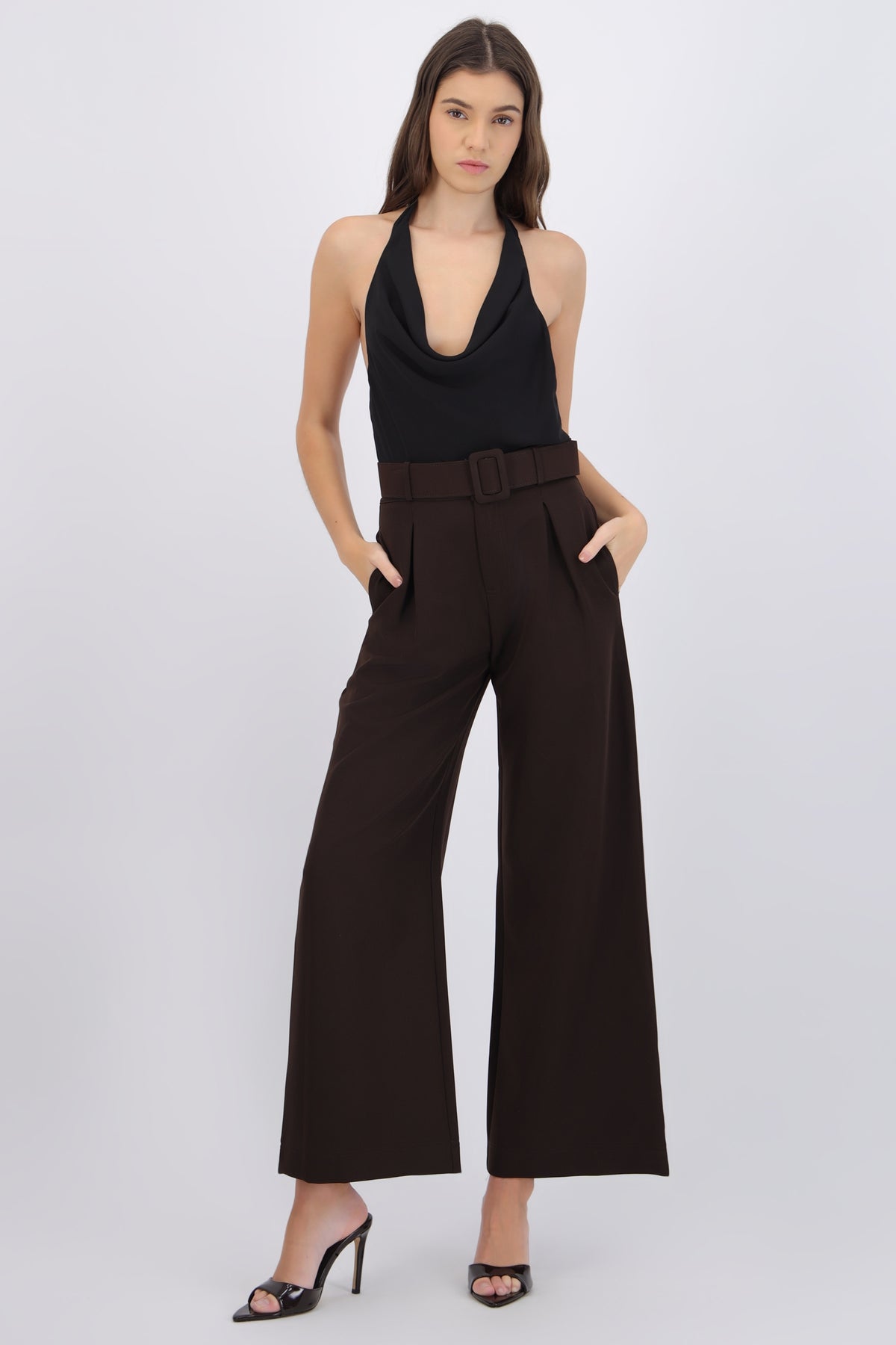 Wide Leg Pants with Belt Detail