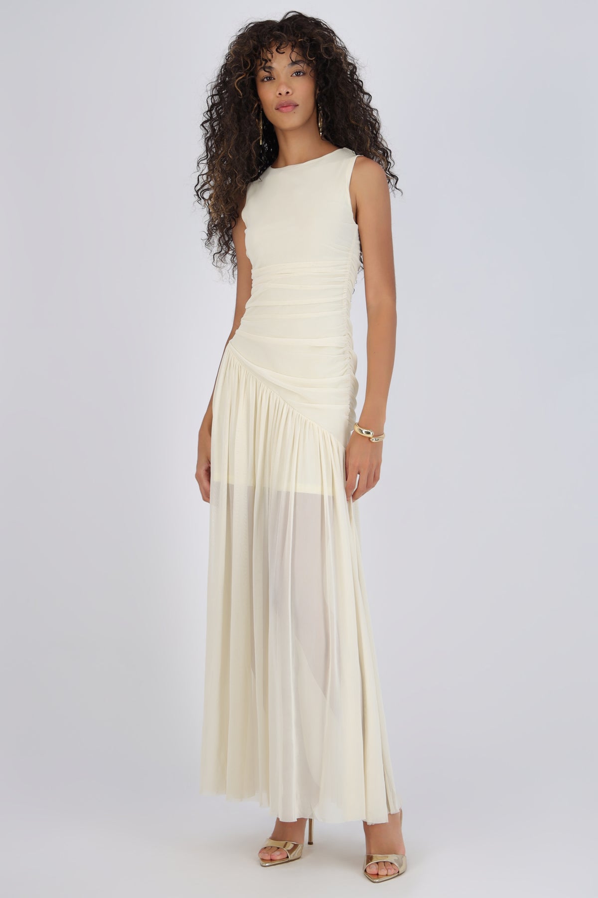 Long Draped Mesh Dress