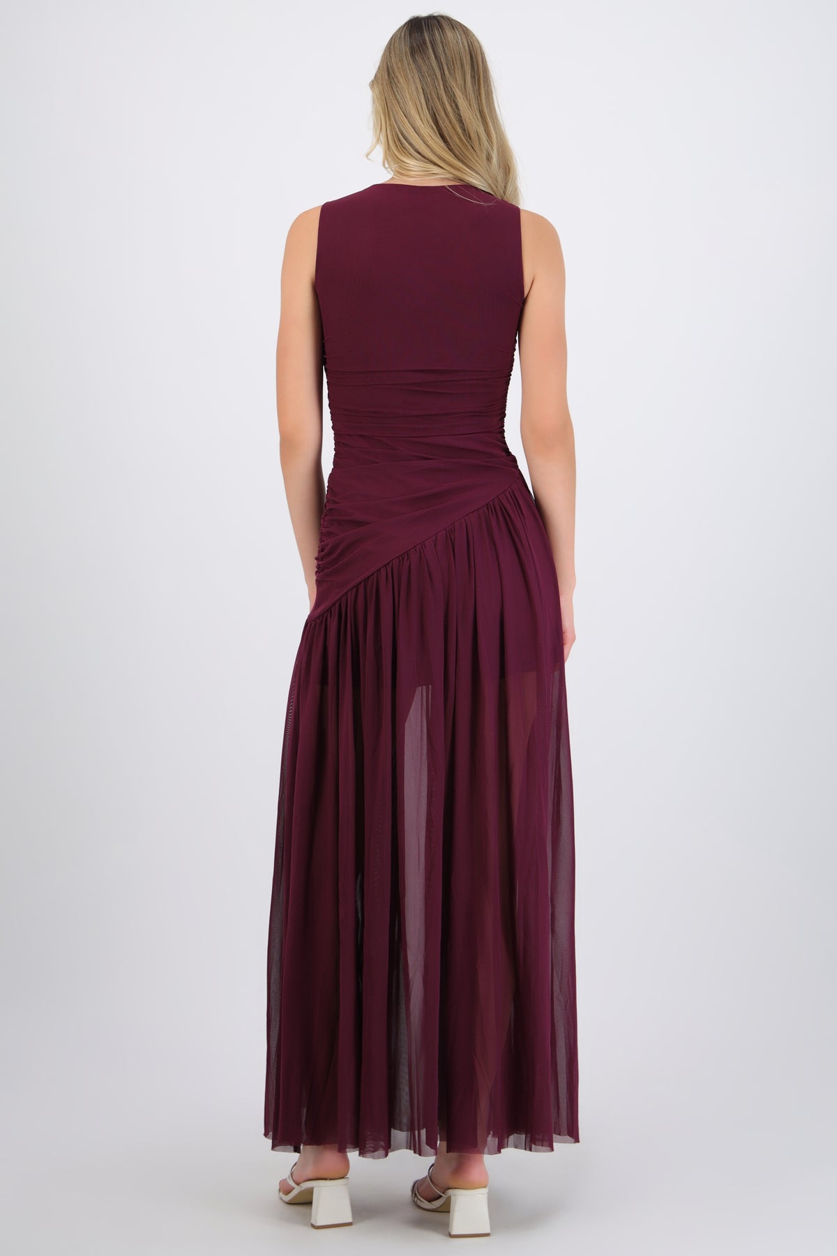 Long Draped Mesh Dress