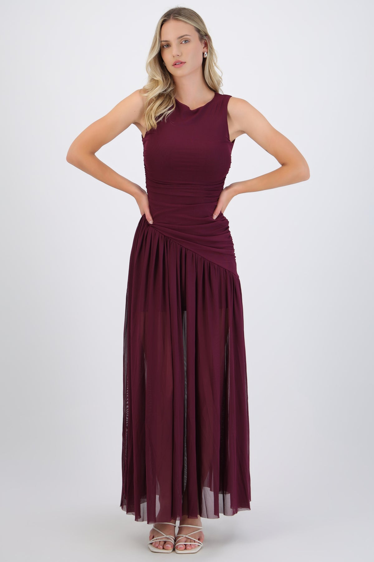 Long Draped Mesh Dress