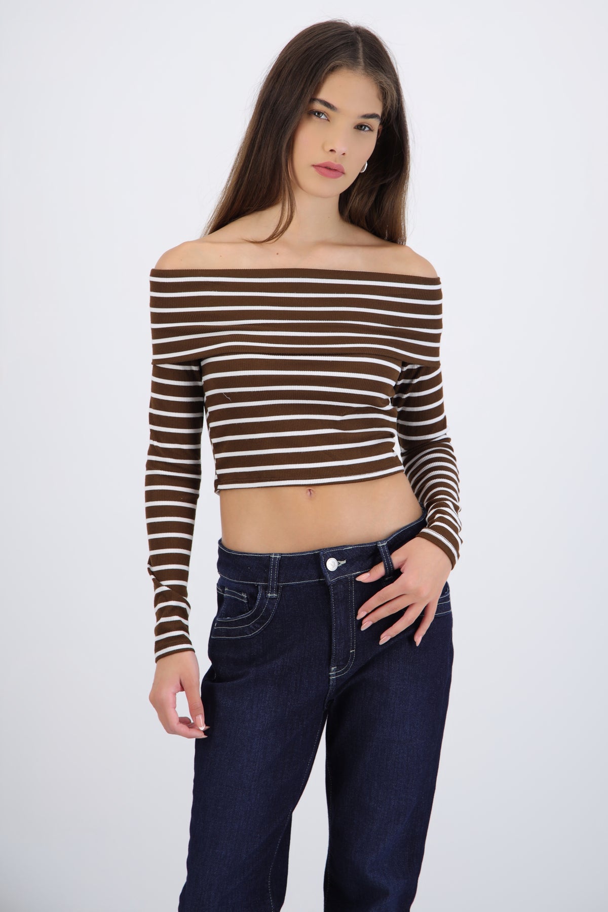 Striped Off Shoulder Long Sleeve Top