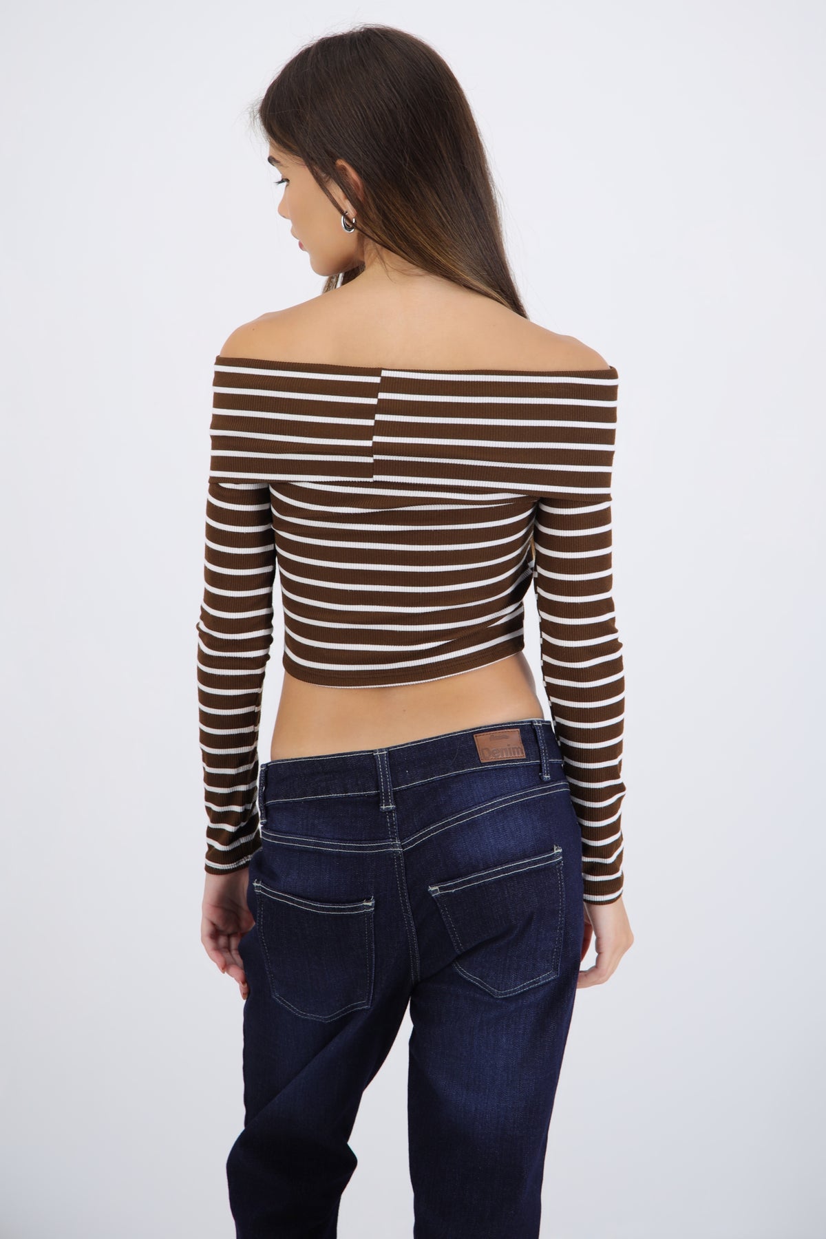 Striped Off Shoulder Long Sleeve Top