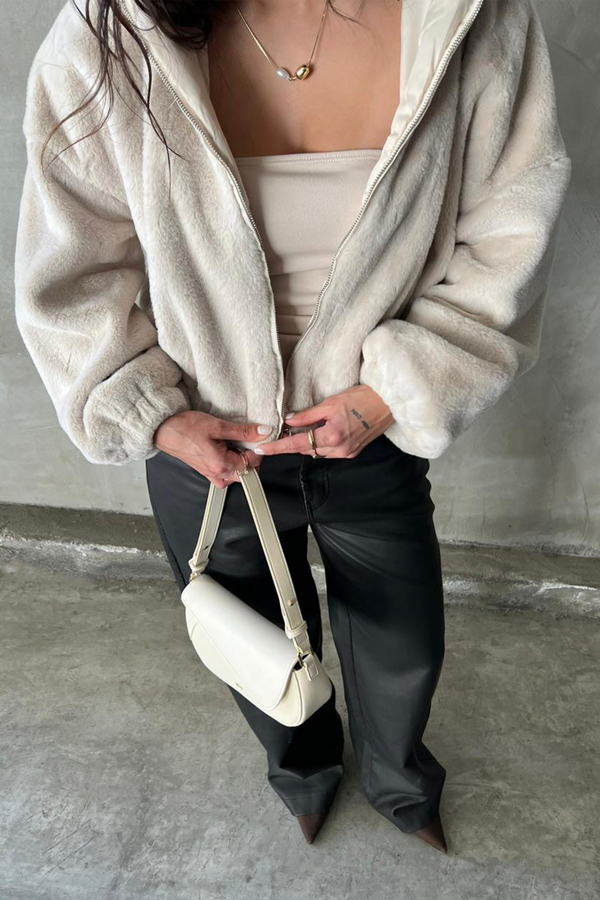 Plush bomber jacket with hood