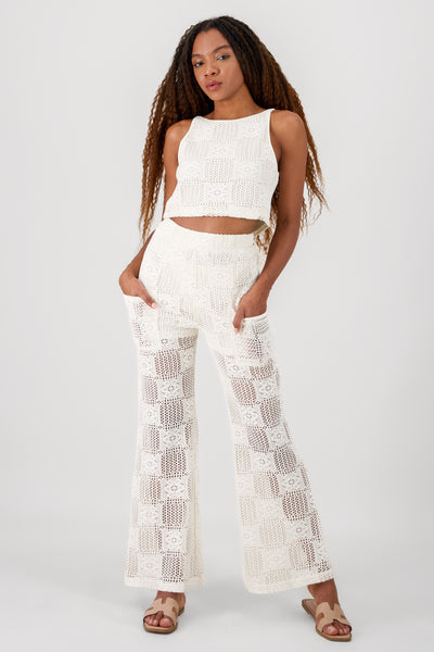 crochet pants ivory front