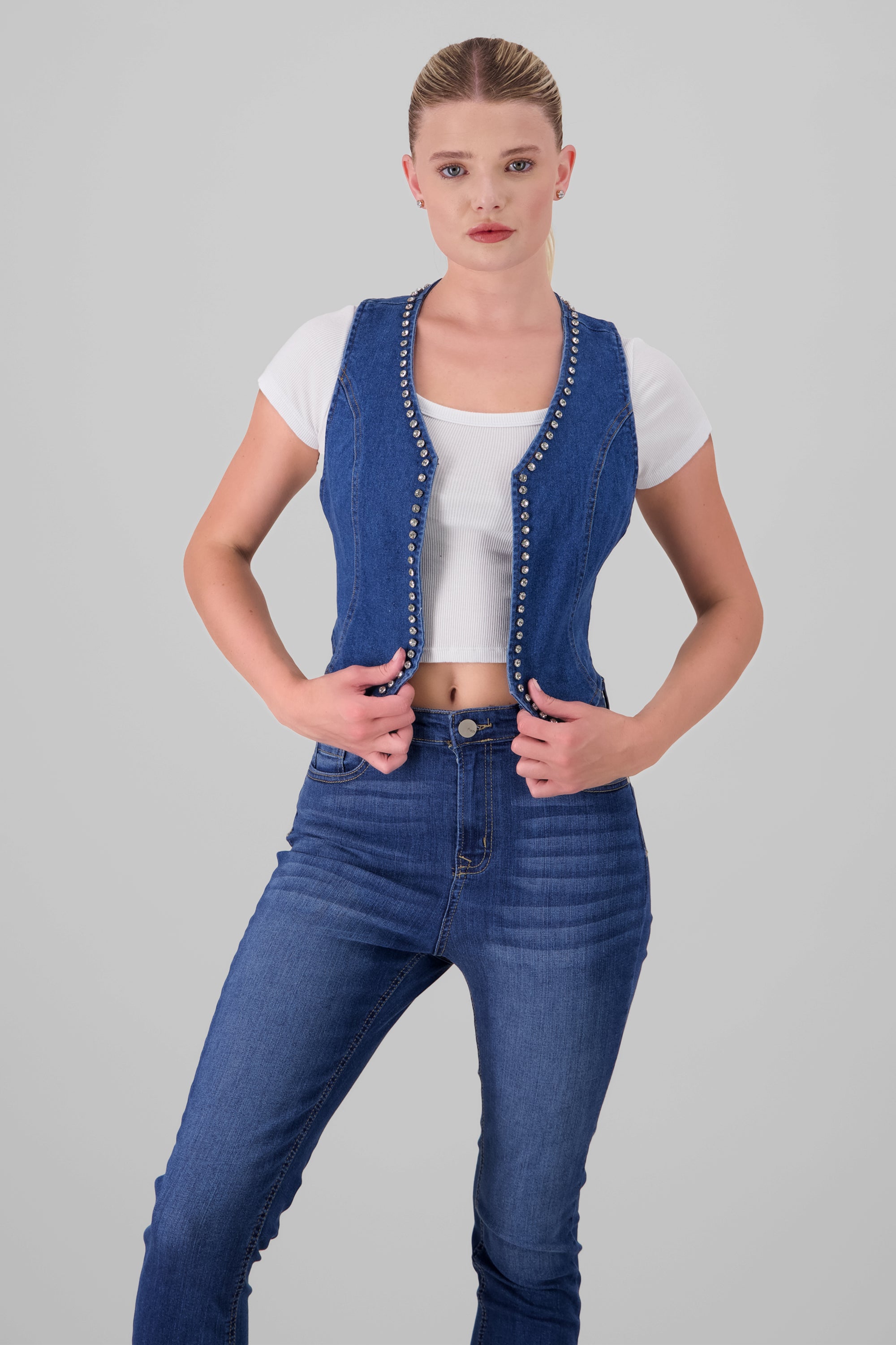 Tailored Vest with Glitter DARK WASH