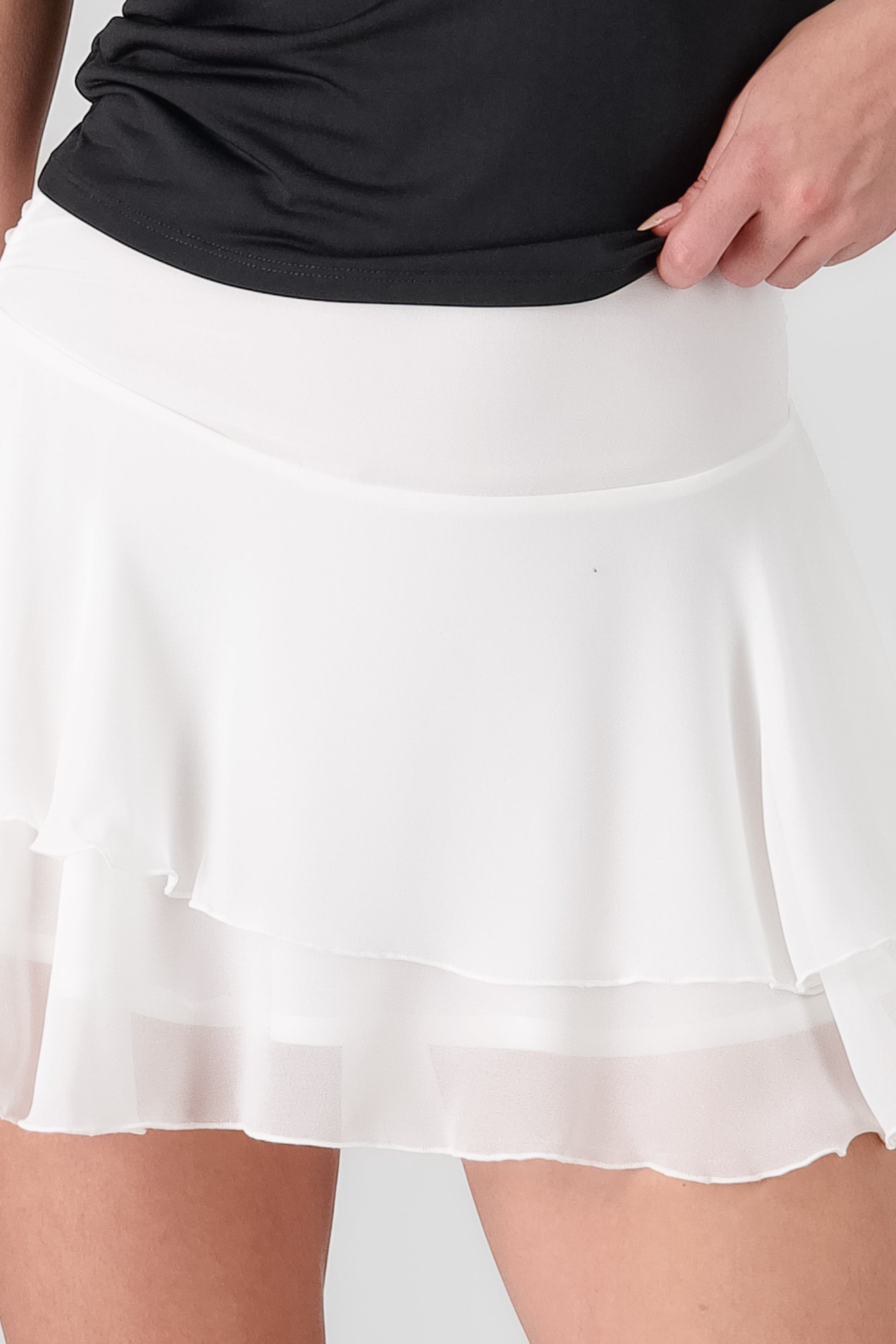 Double Ruffle Chiffon Mini Skirt WHITE