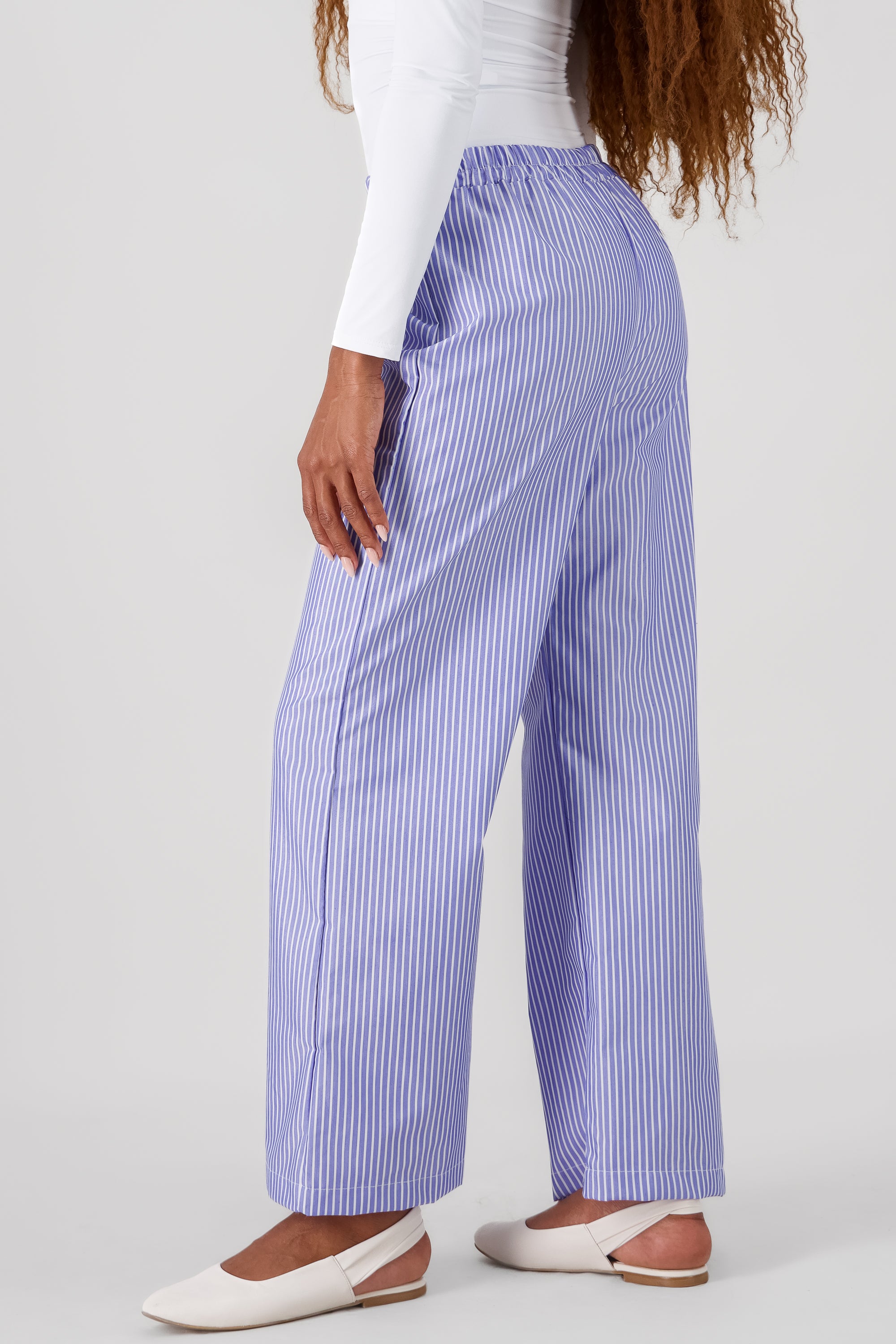 Elastic Waistband Stripped Pants BLUE COMBO