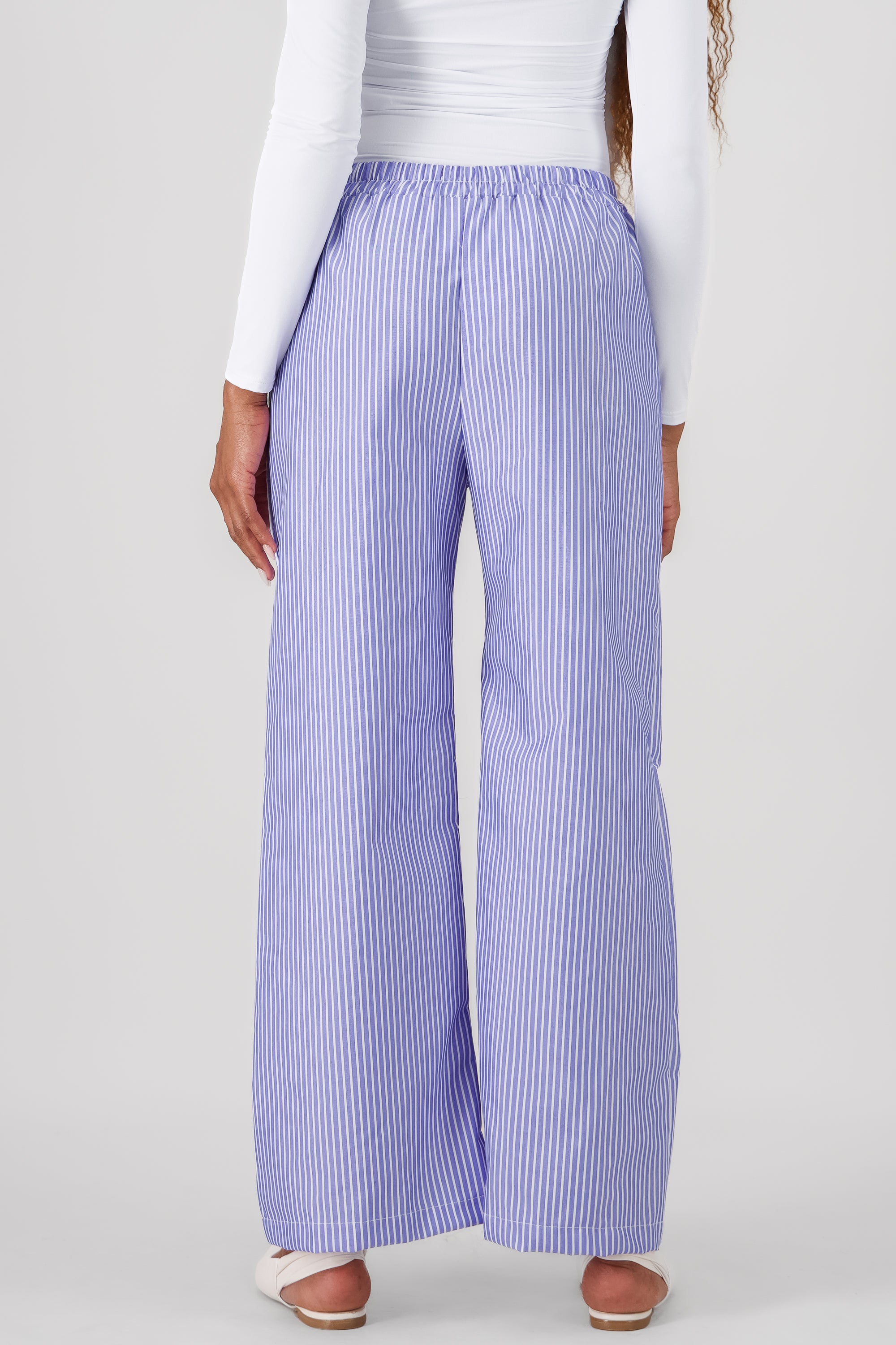 Elastic Waistband Stripped Pants BLUE COMBO