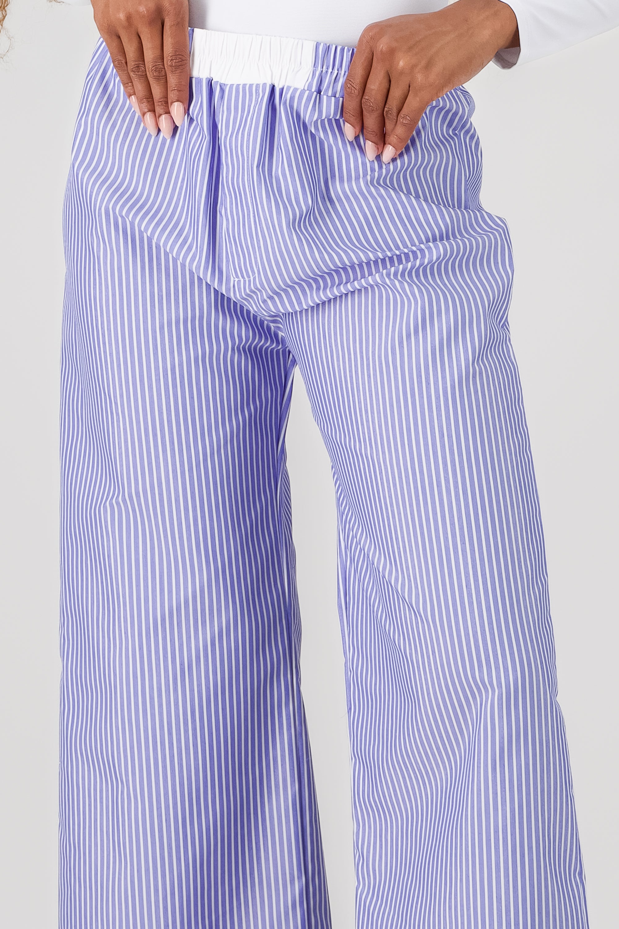 Elastic Waistband Stripped Pants BLUE COMBO