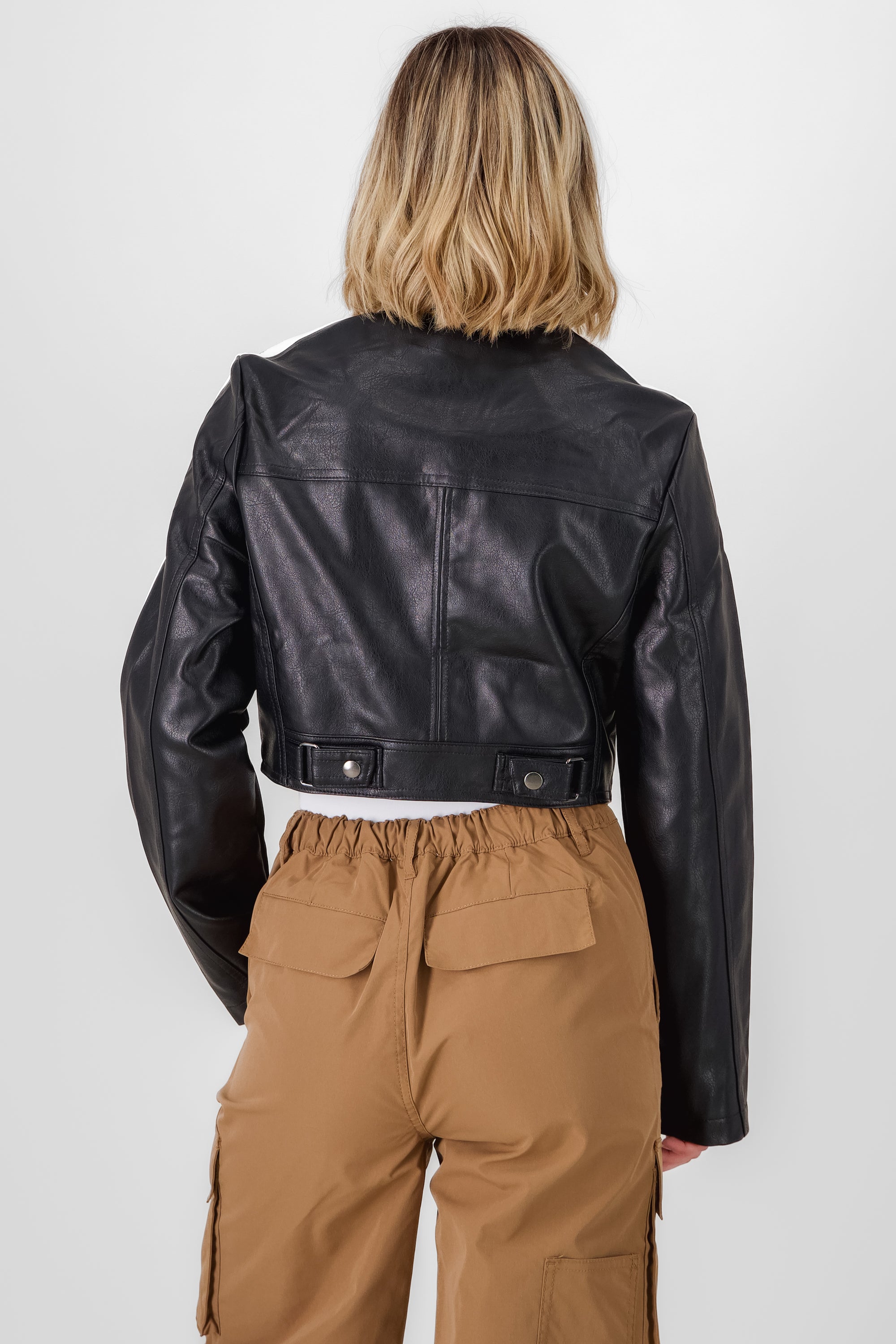 faux leather biker jacket black back