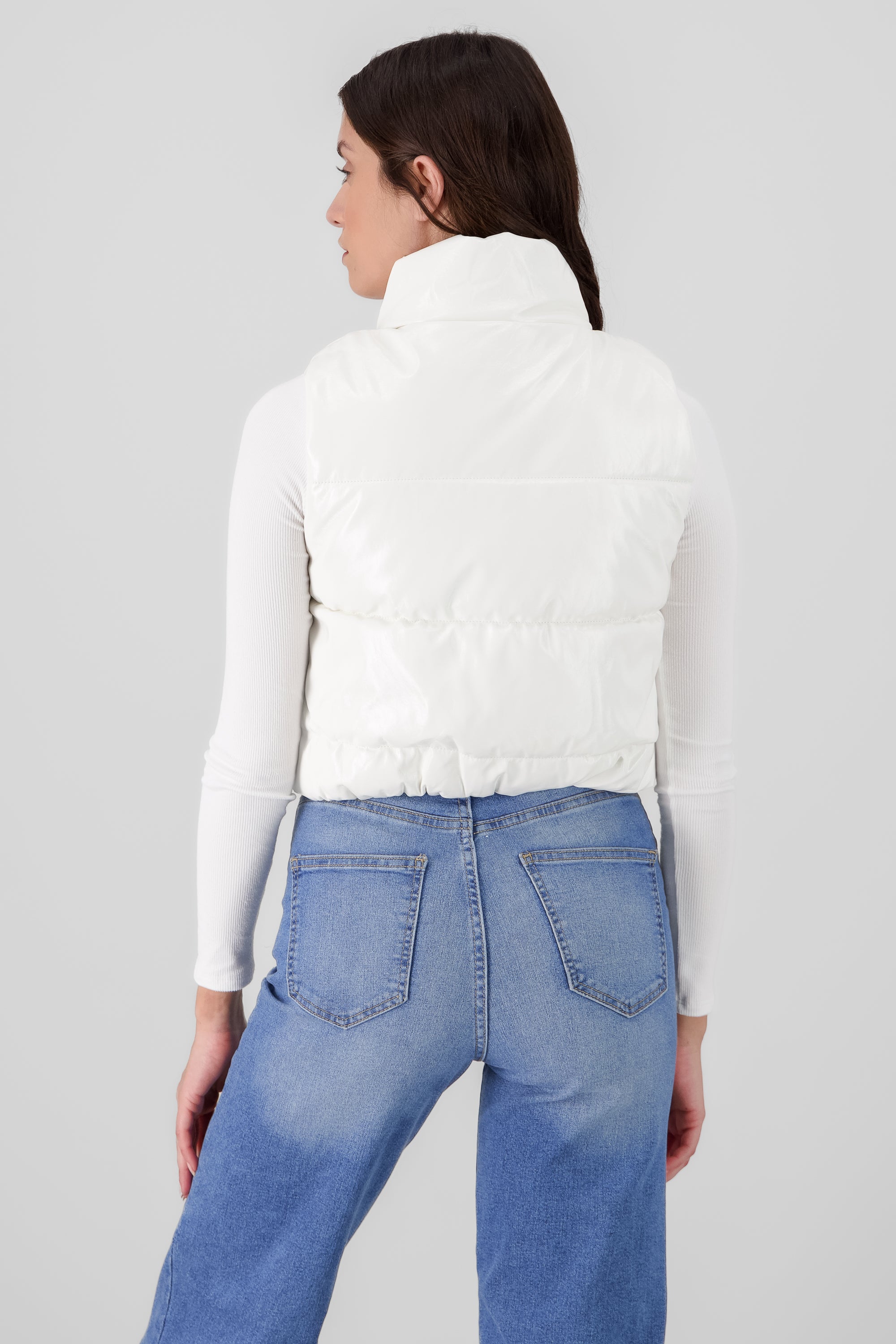 faux leather puffer vest white back