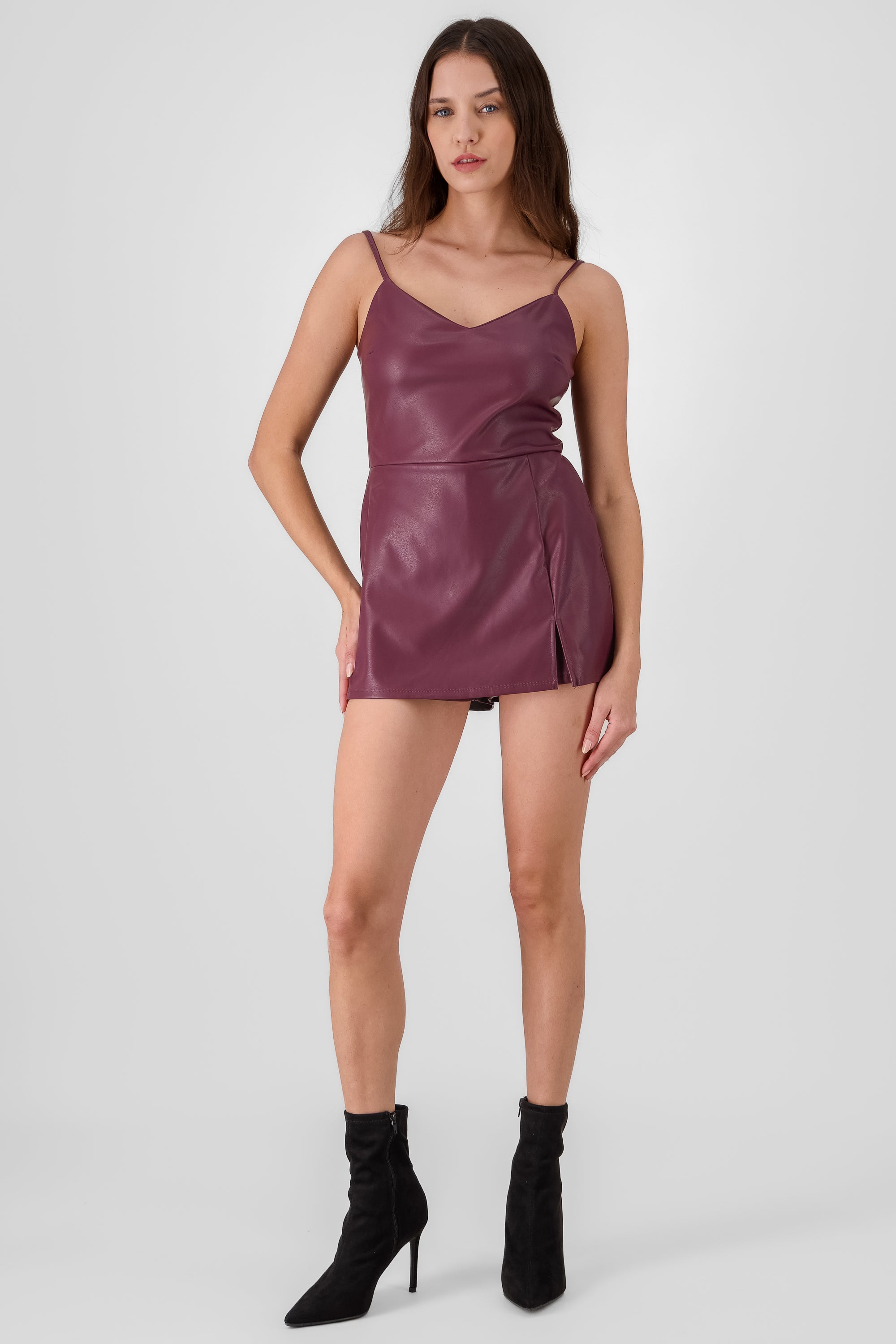 Faux Leather Romper BURGUNDY