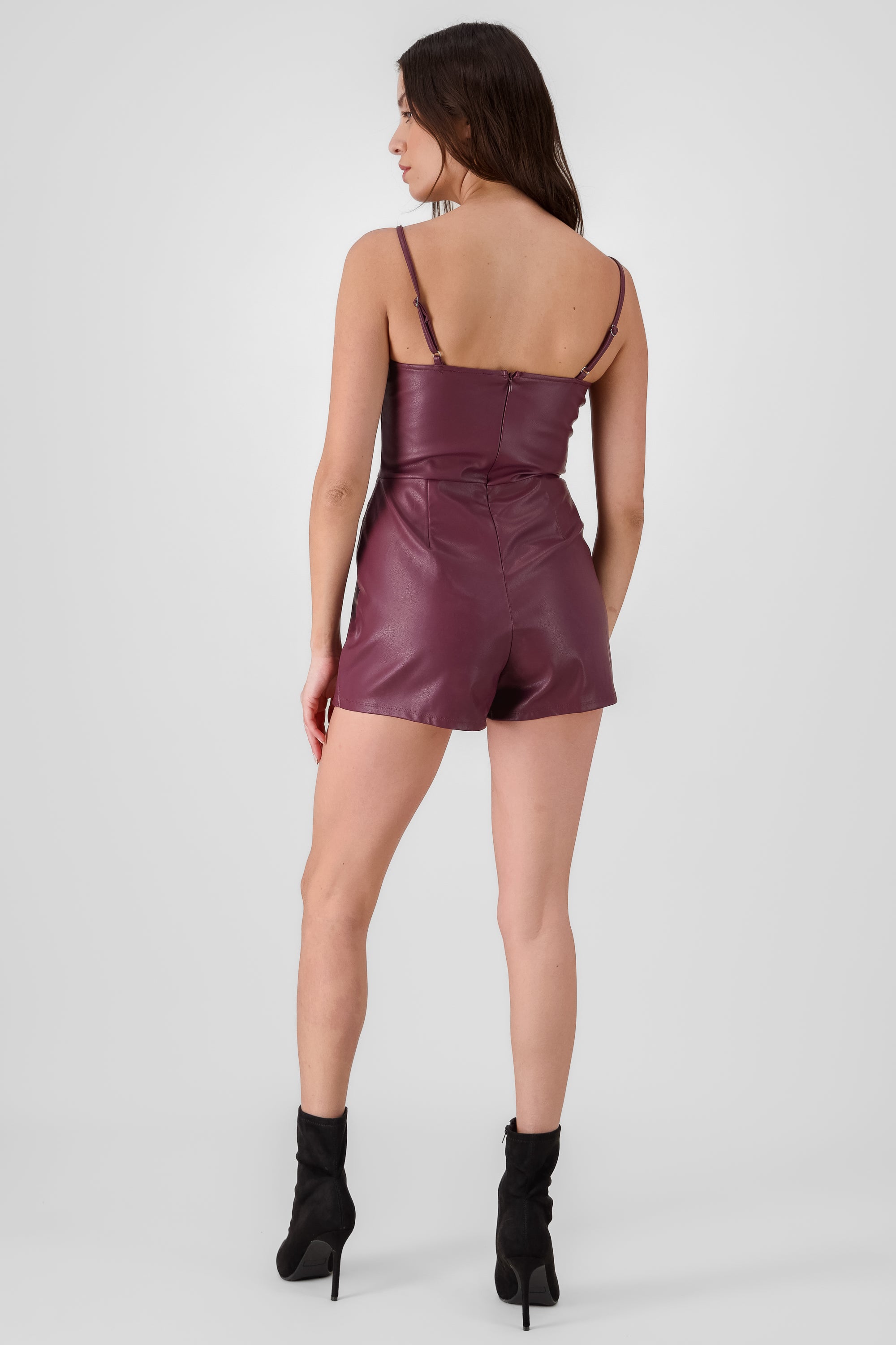 Faux Leather Romper BURGUNDY