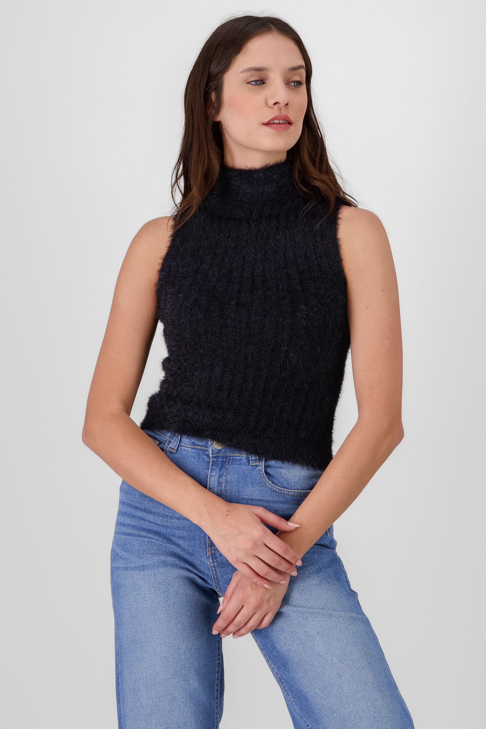 Fuzzy High Neck Top BLACK