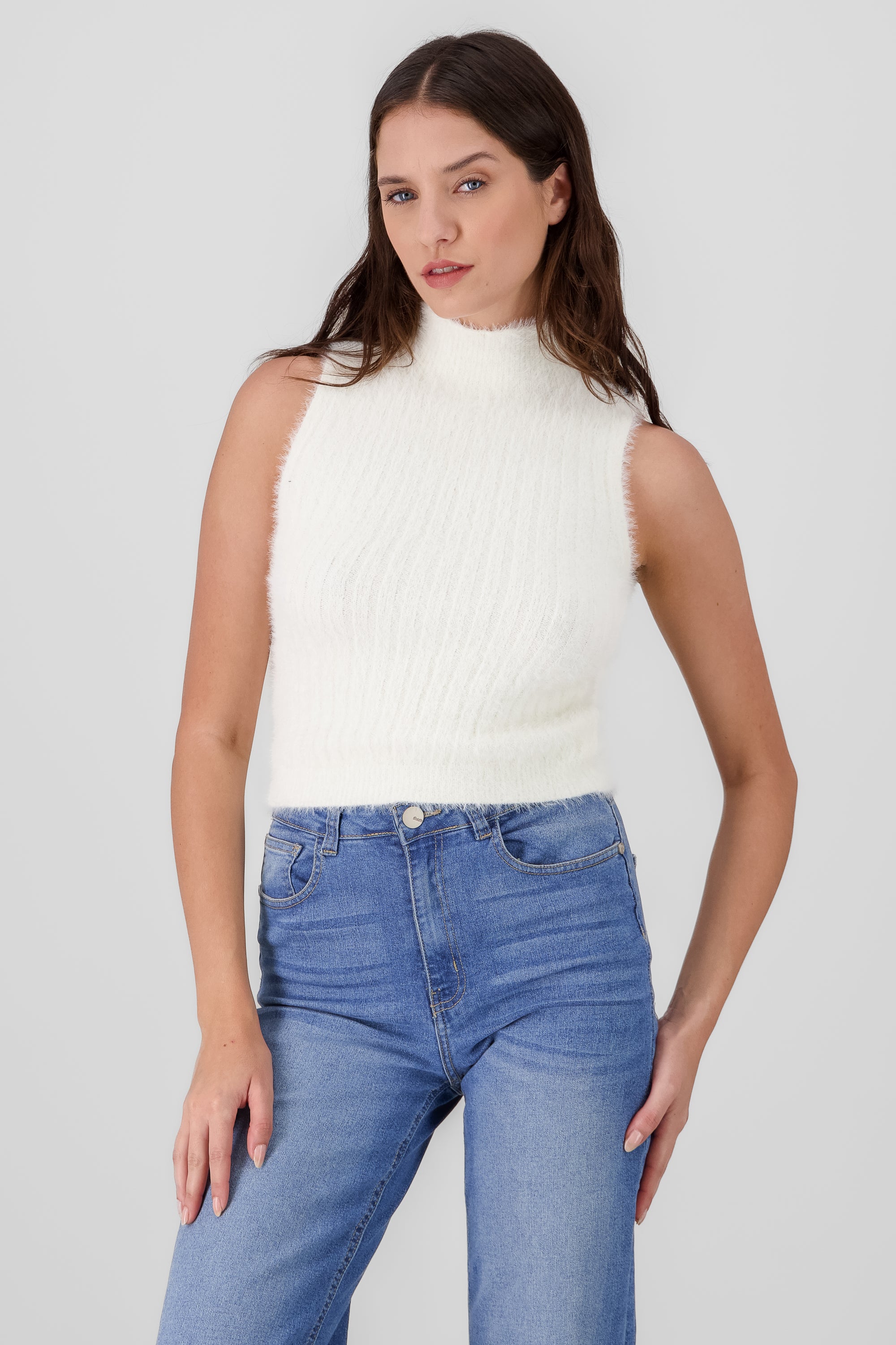 Fuzzy High Neck Top WHITE