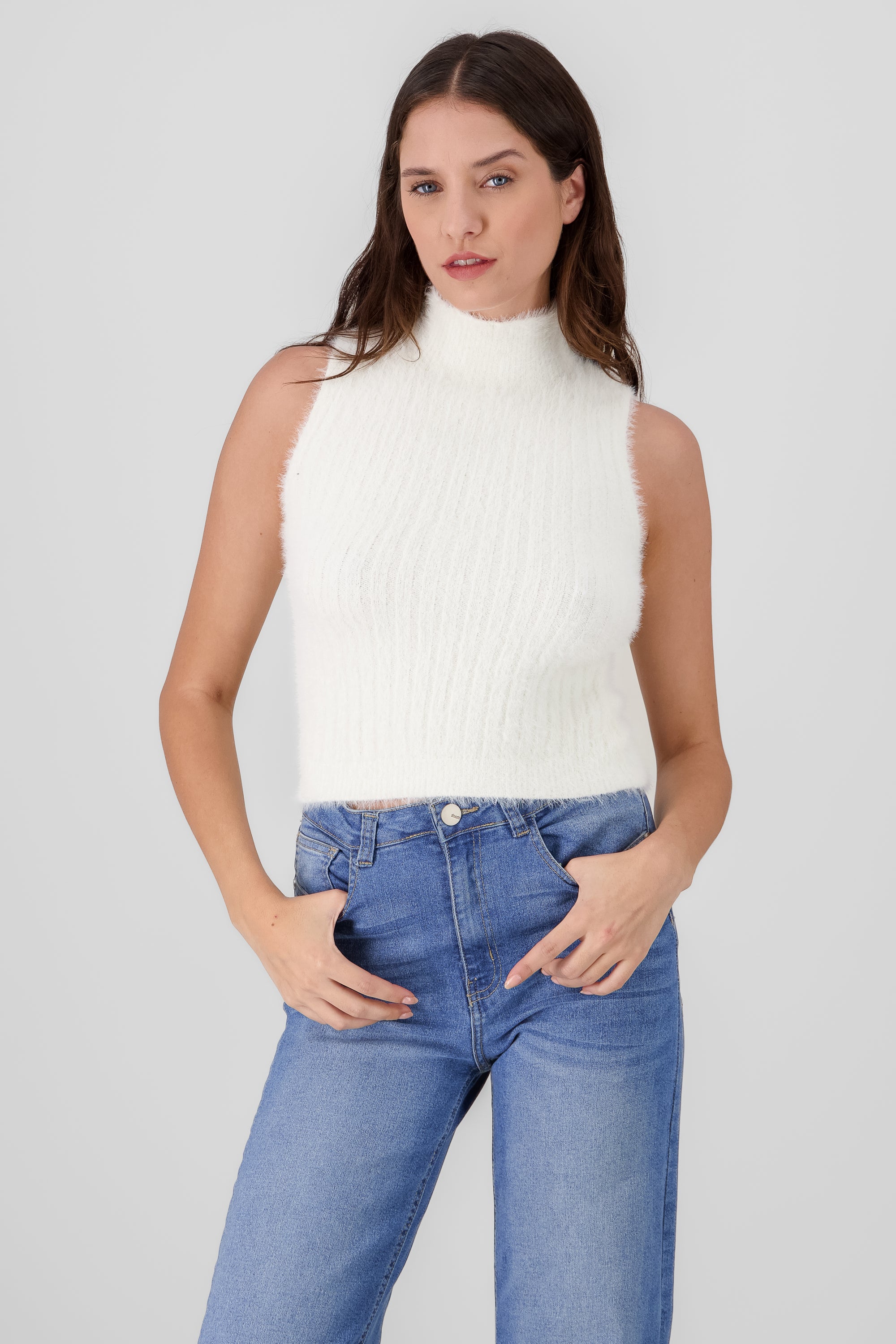 Fuzzy High Neck Top WHITE