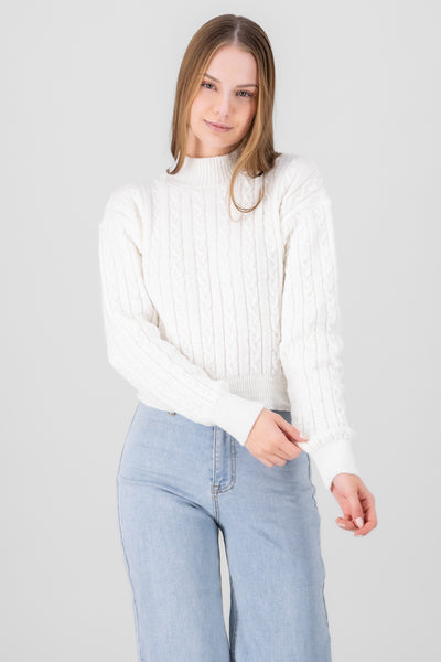 knit turtleneck sweater white front