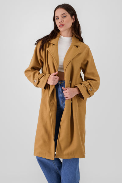 long button coat brown taupe front