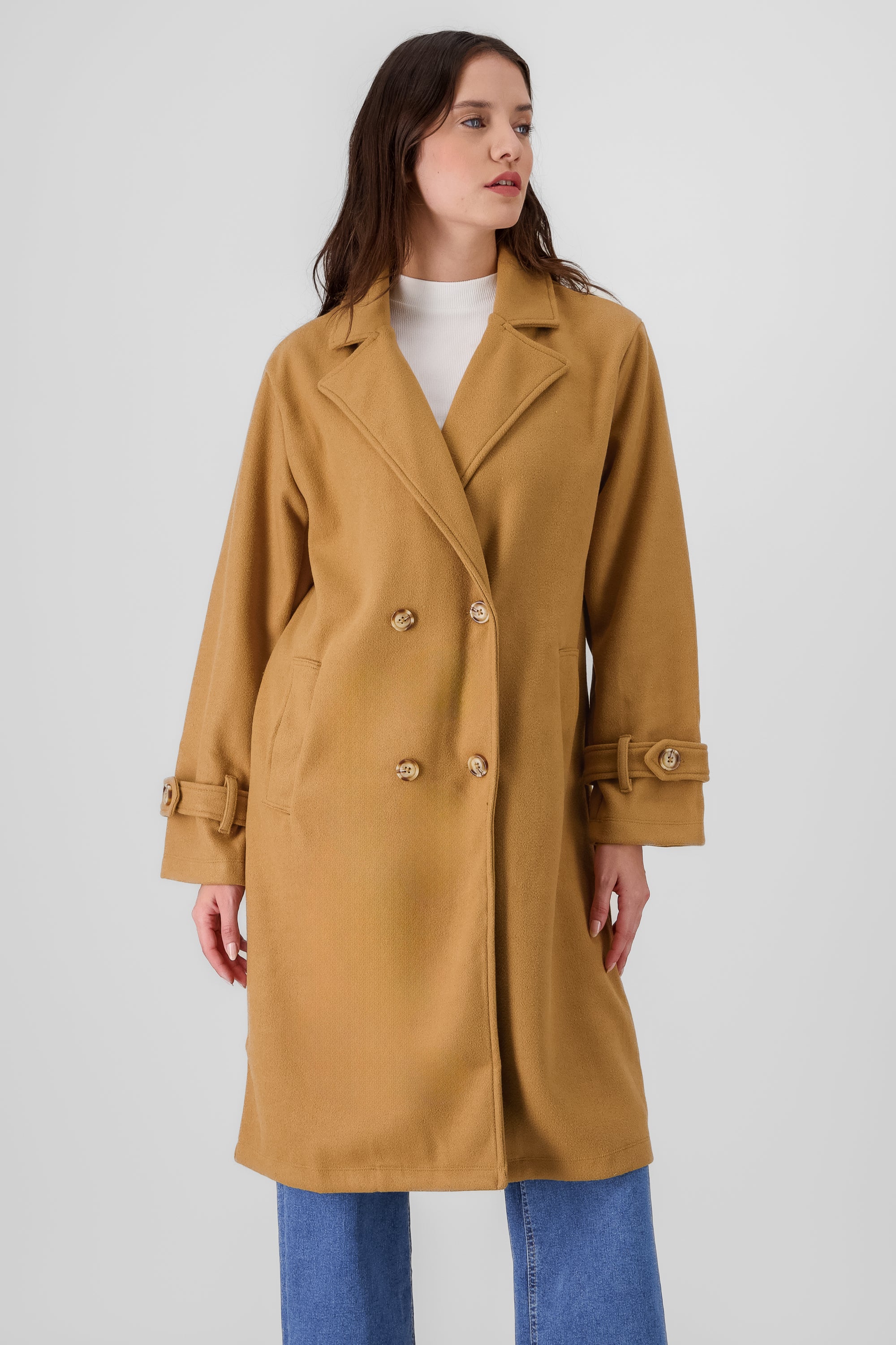 long button coat brown taupe front 2