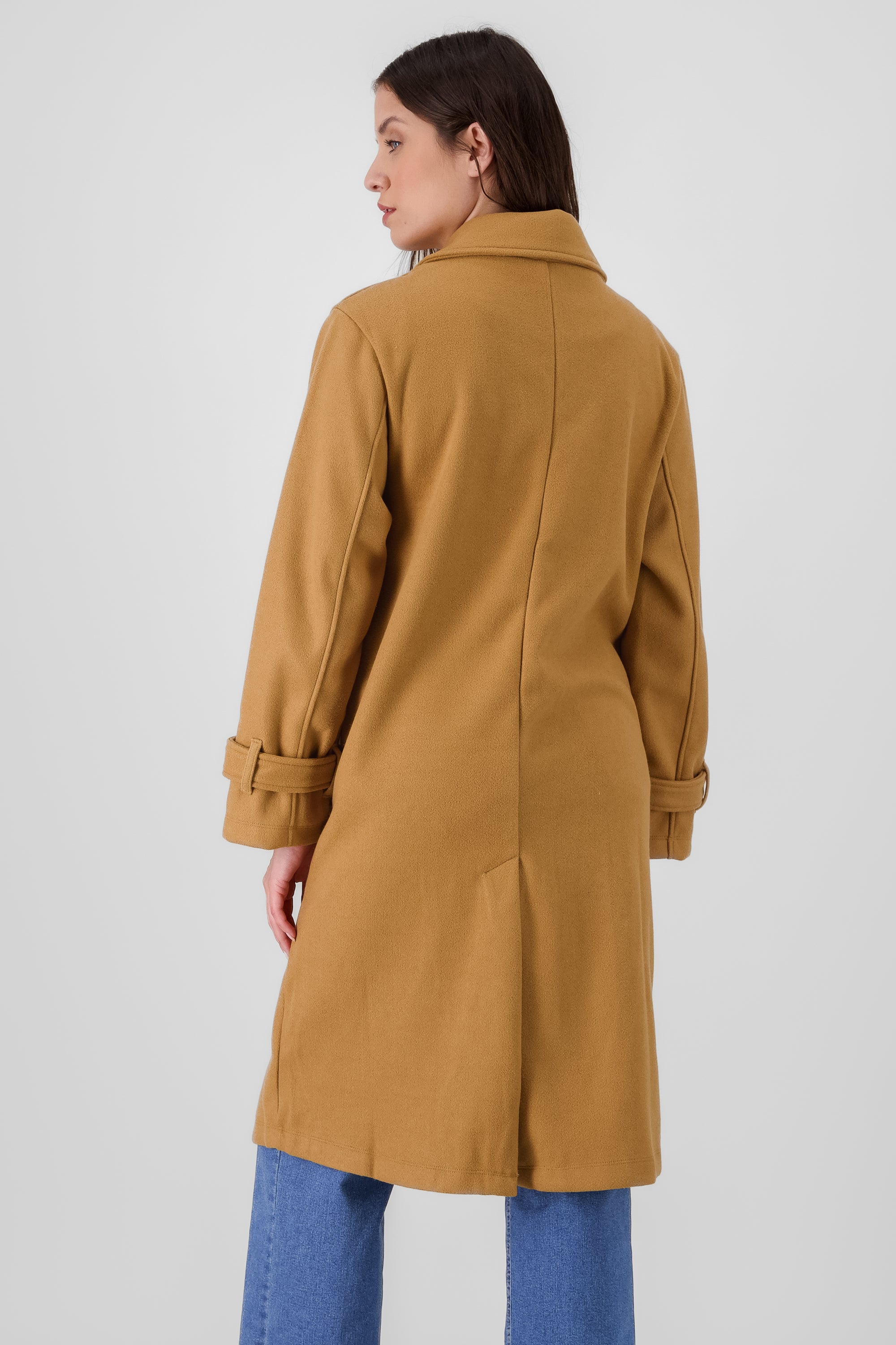 long button coat brown taupe back