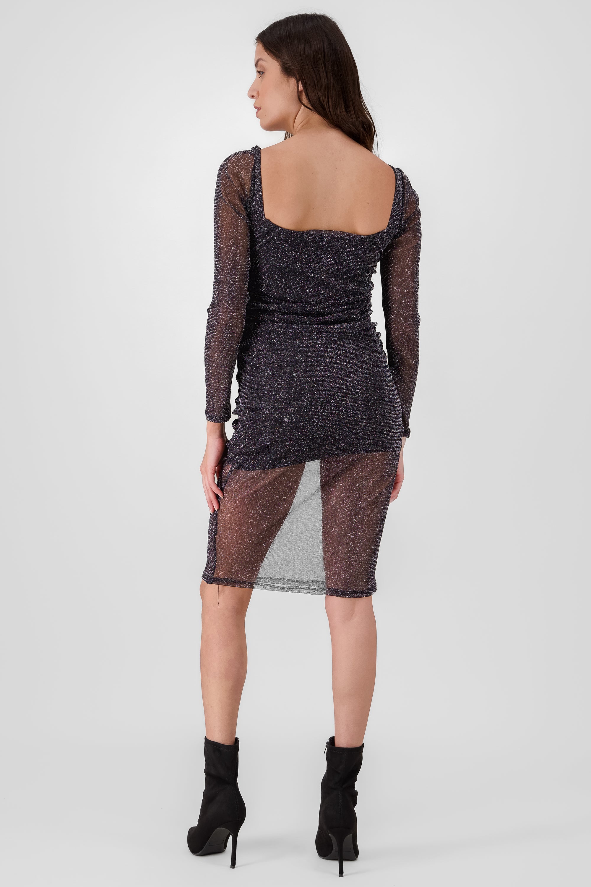 Sleeve Long Mesh Dress BLACK COMBO