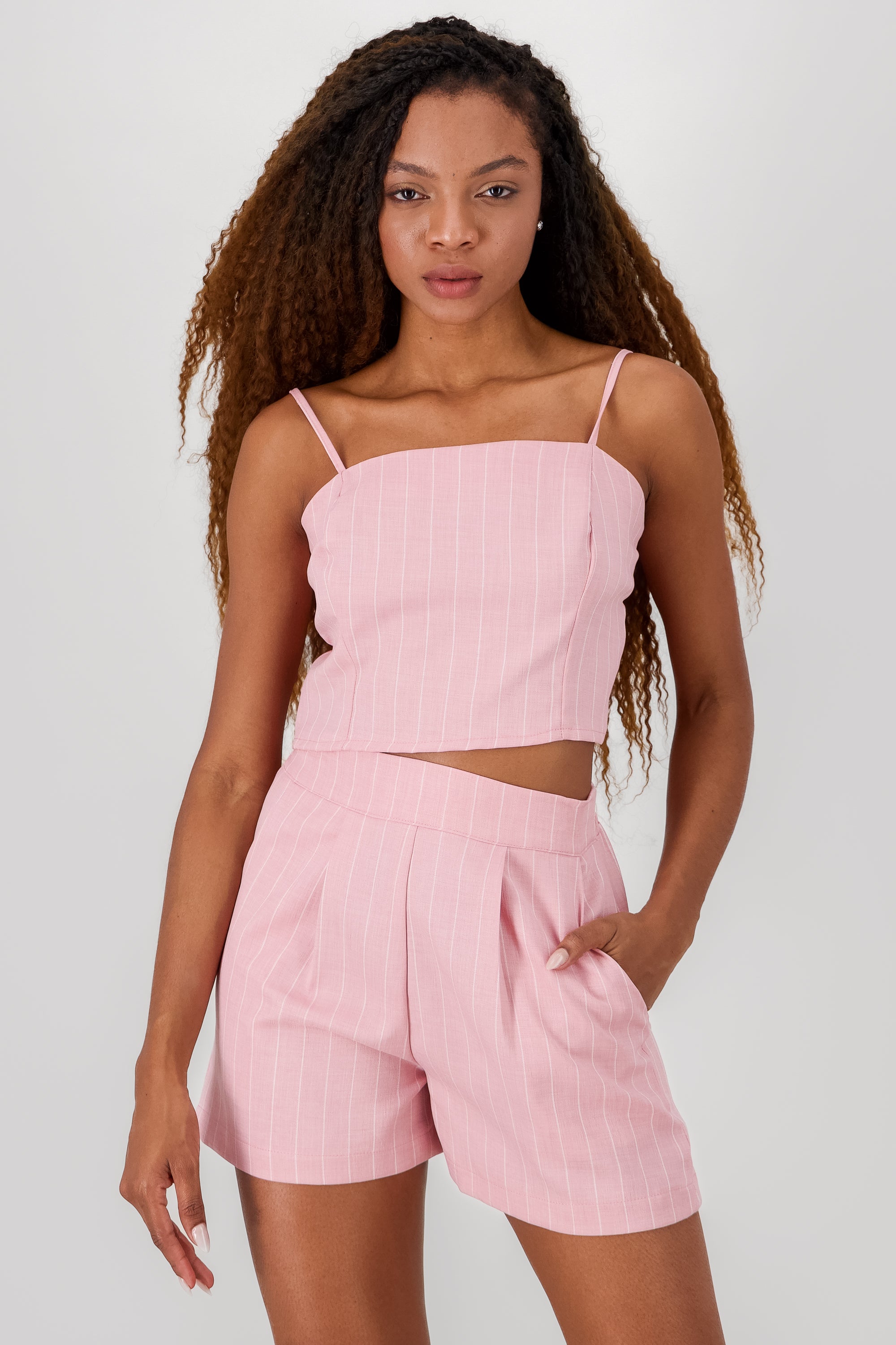 pink striped combo top front