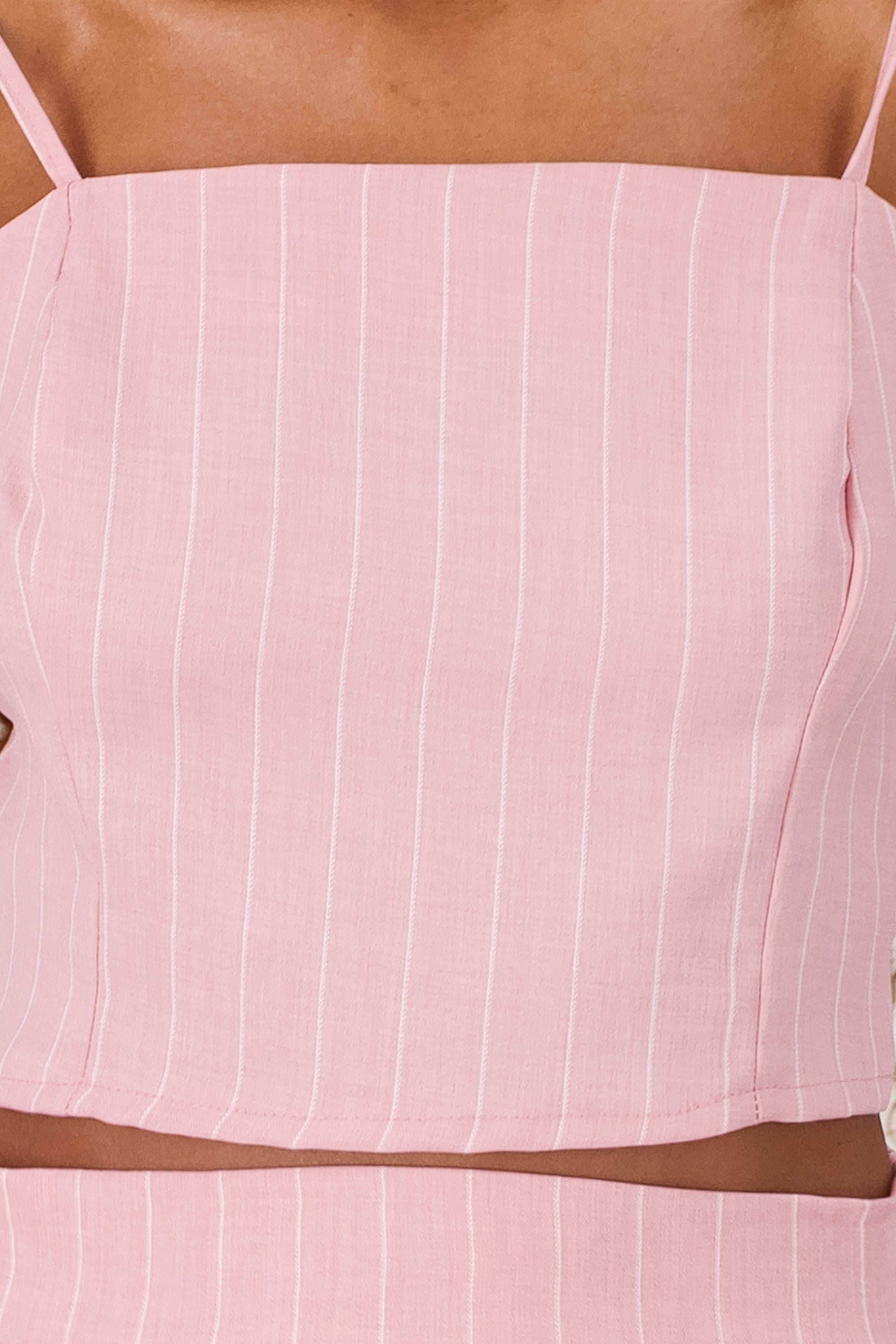 pink striped combo top detail