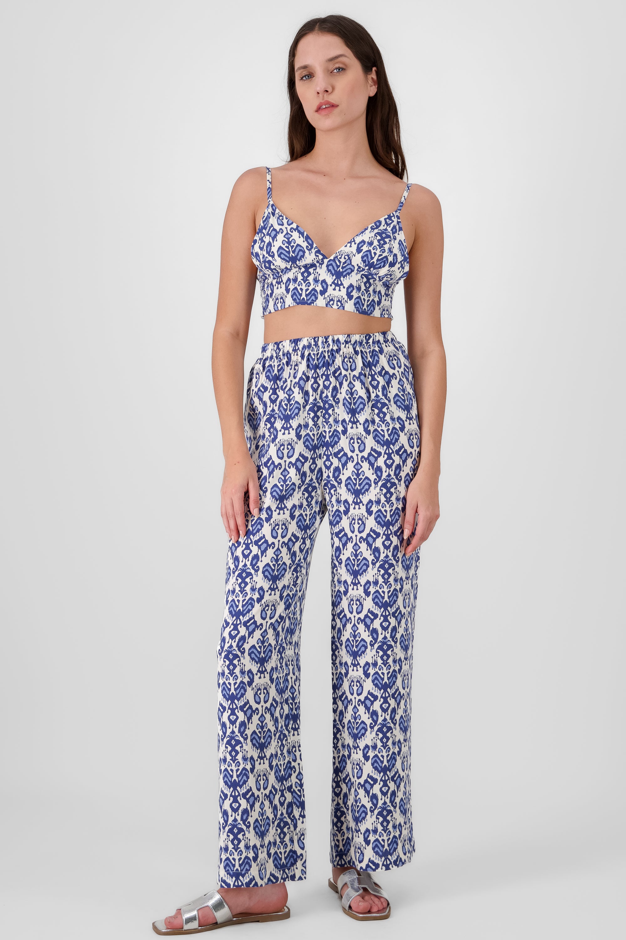 Printed Wide Leg Pants BLUE COMBO