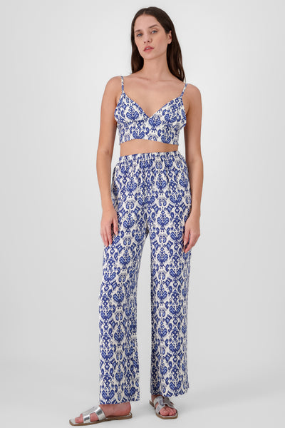 print wide leg pants blue white front