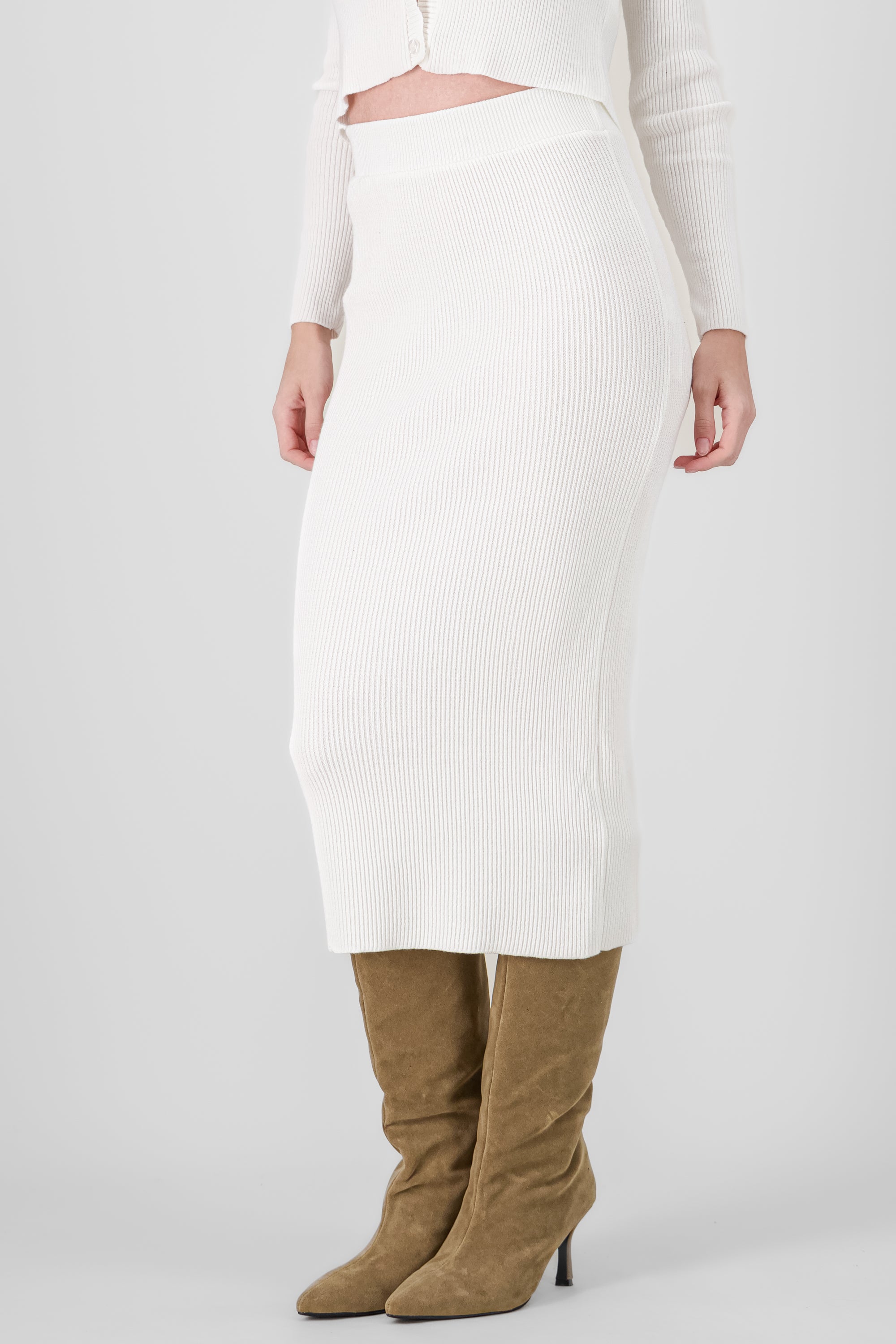 Knit Ribbed Midi Skirt WHITE